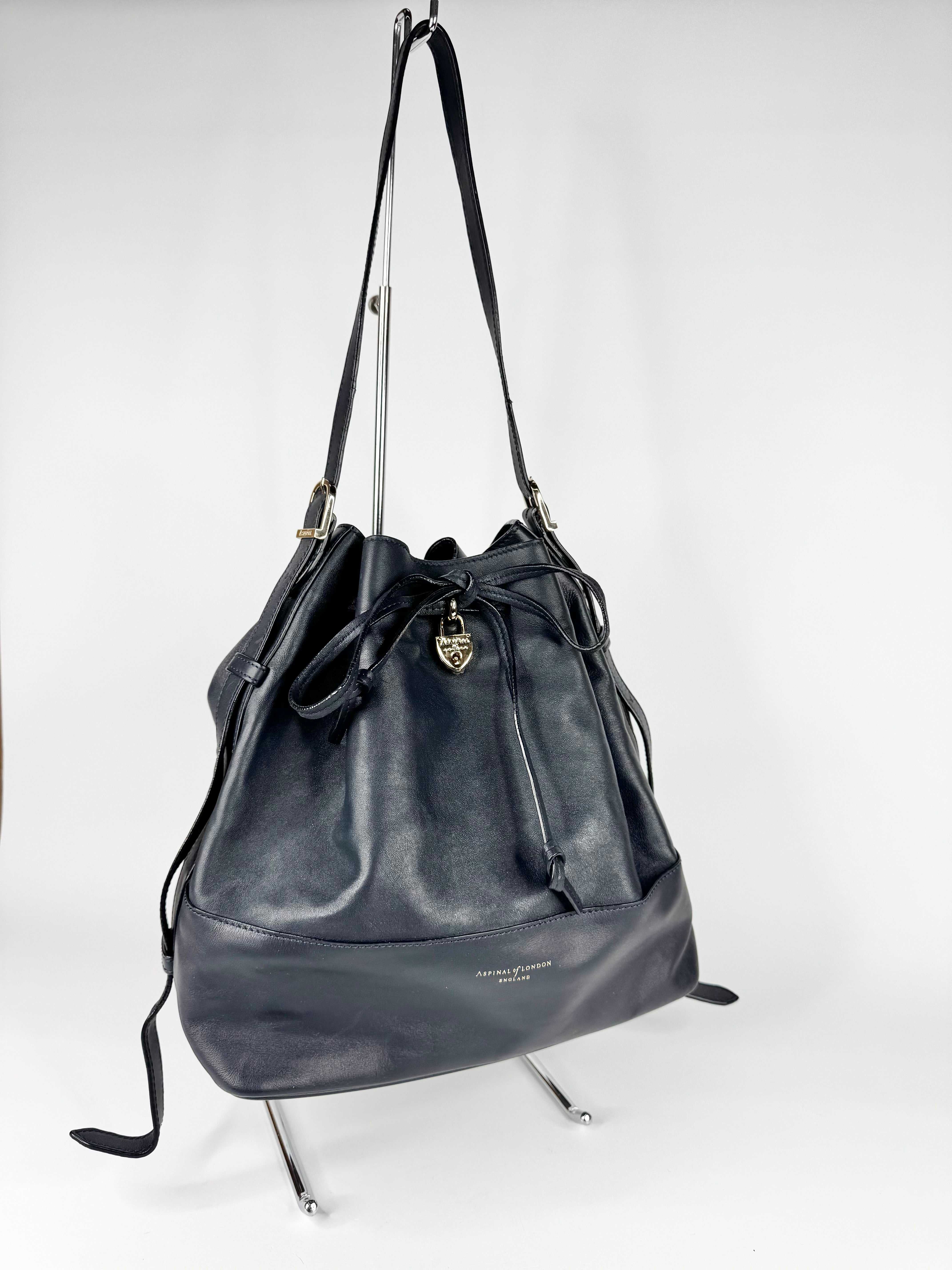 Aspinal of London Navy Blue Drawstring Handbag