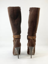 Fiorina Suede Bejewelled Stiletto Boots - EU38