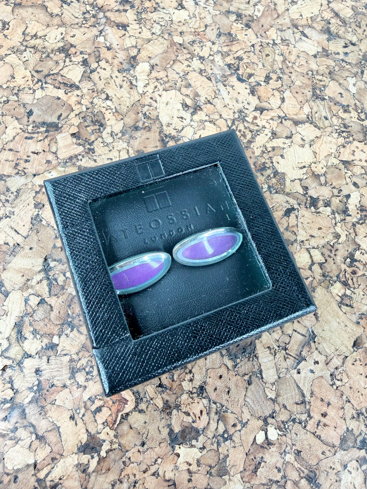 Tateossian Silver & Purple Mother of Pearl Bordered Cufflinks