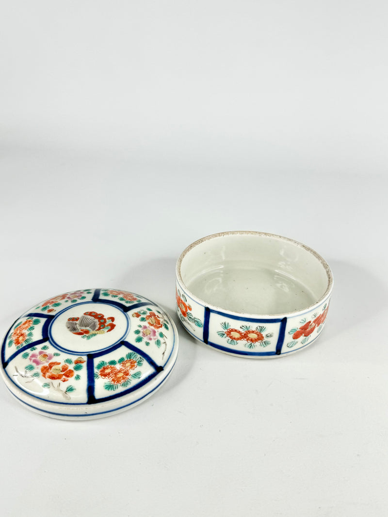 Antique Blue & Red Floral Lidded Dish
