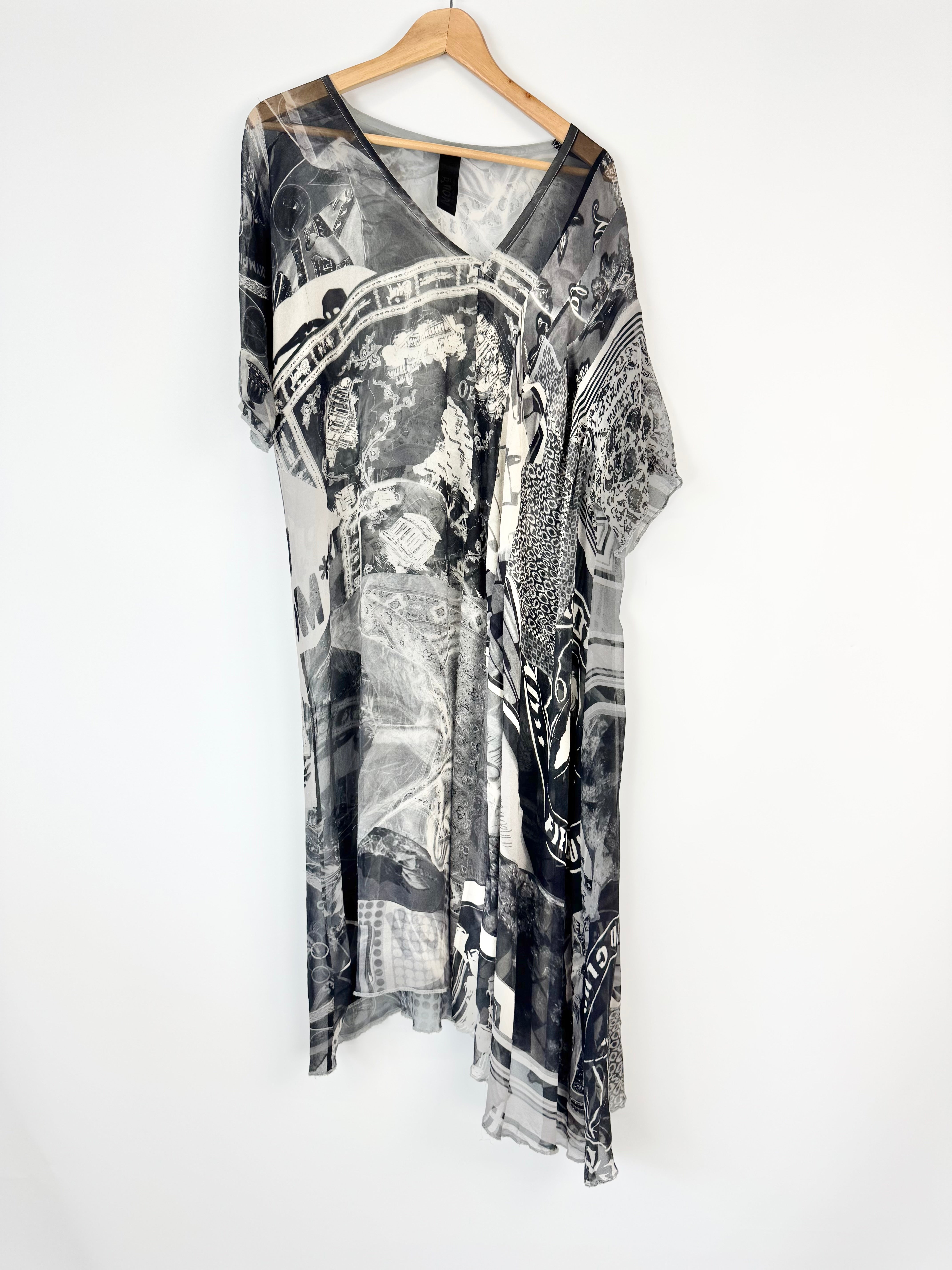 Nom*d Greyscale Graphic Pattern Silk Scarf Dress - AU10/12