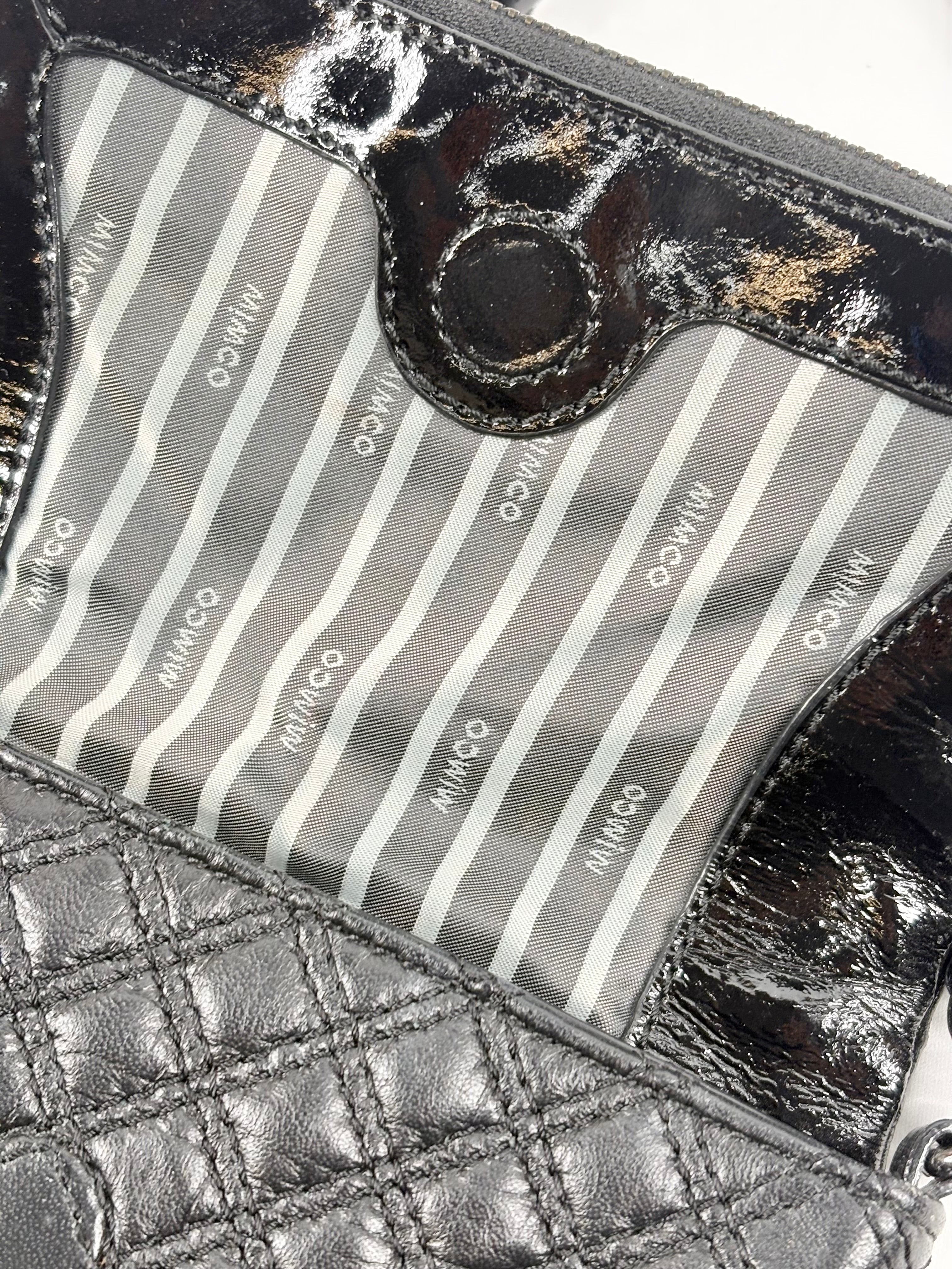 Mimco Black Quilted & Laser Cut Leather Mini Crossbody Bag