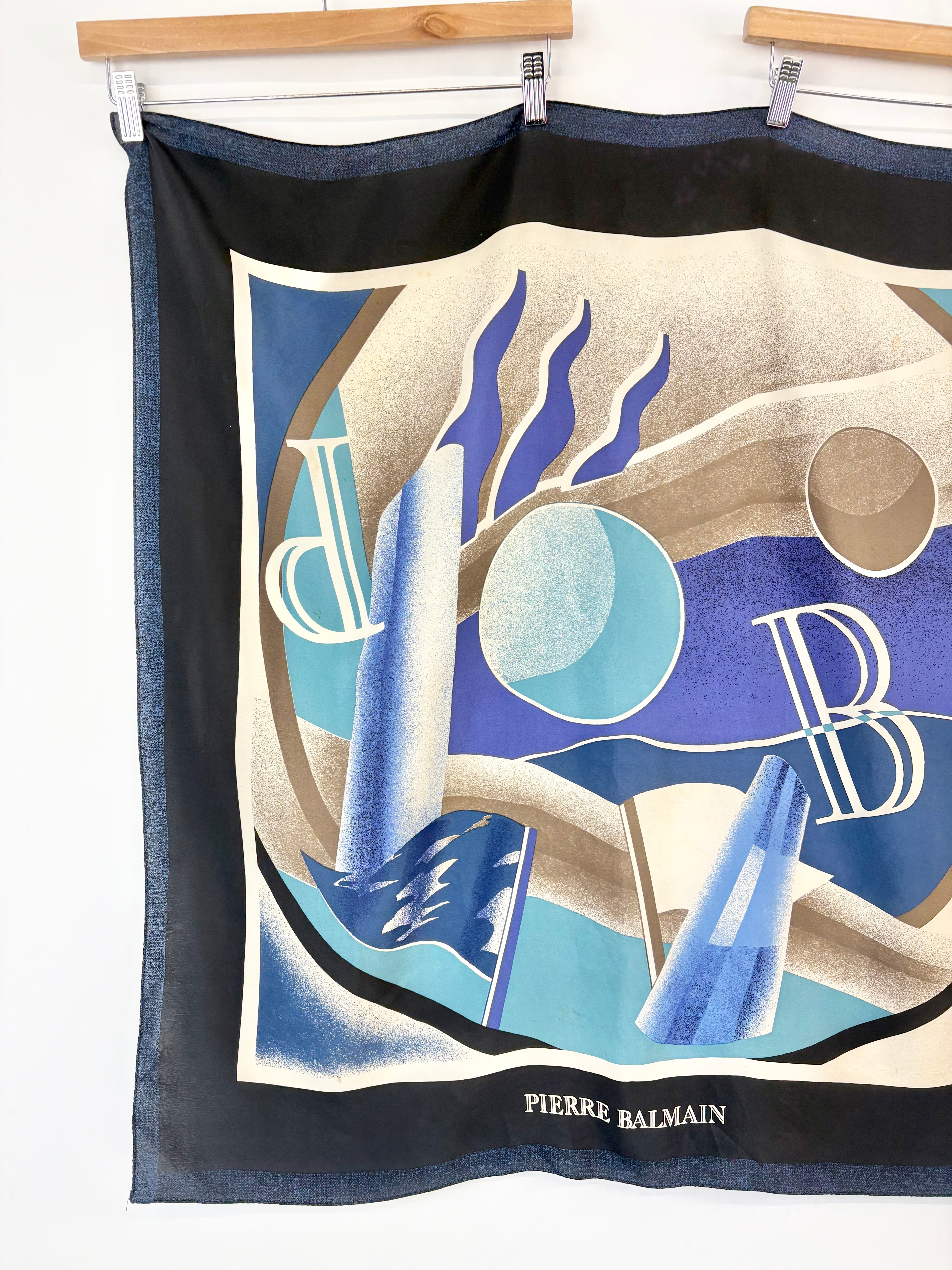 Pierre Balmain Navy Blue Printed Silk Scarf