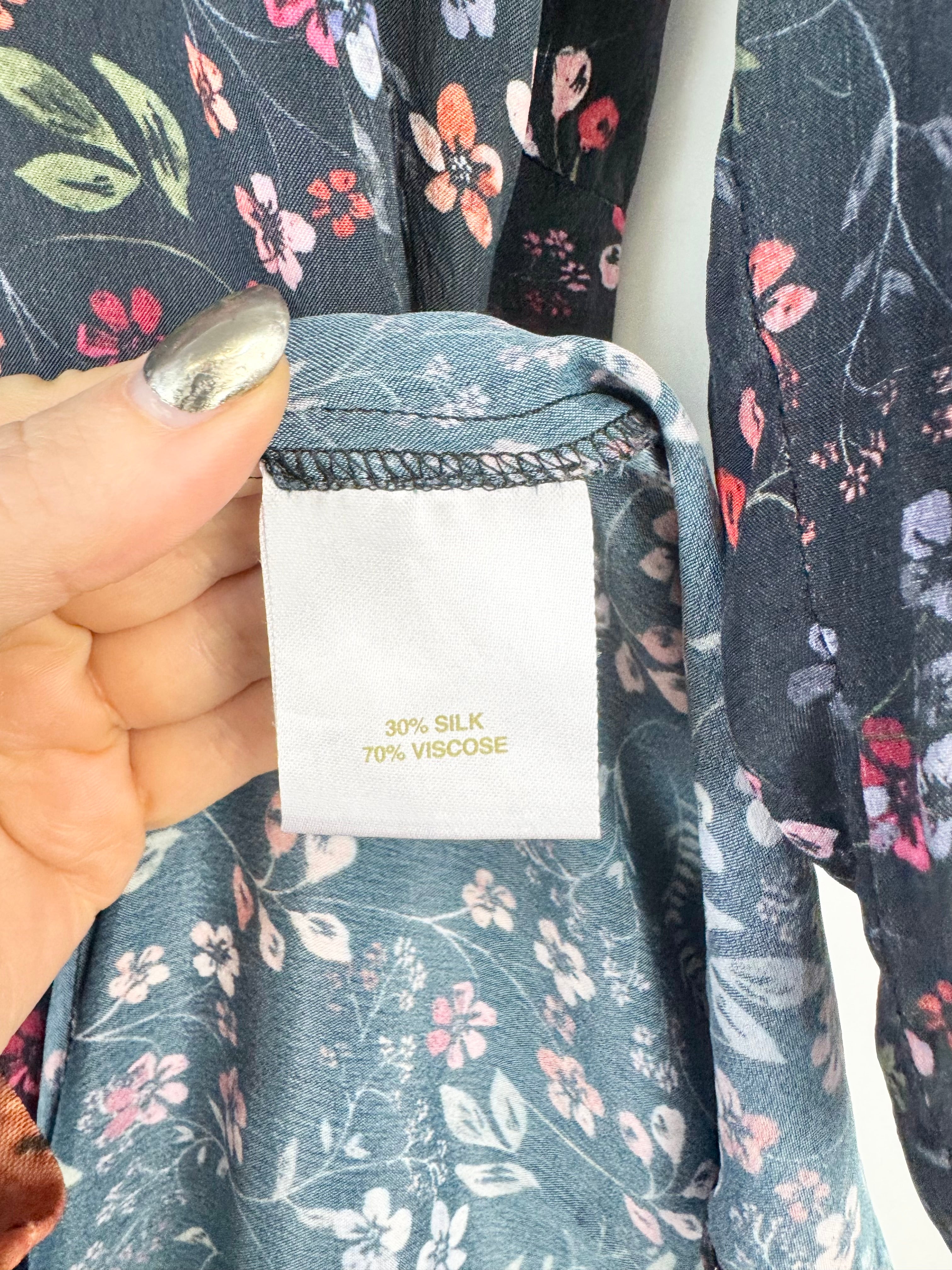 Kachel Silk & Viscose Blend Botanical Patterned Dress - AU14