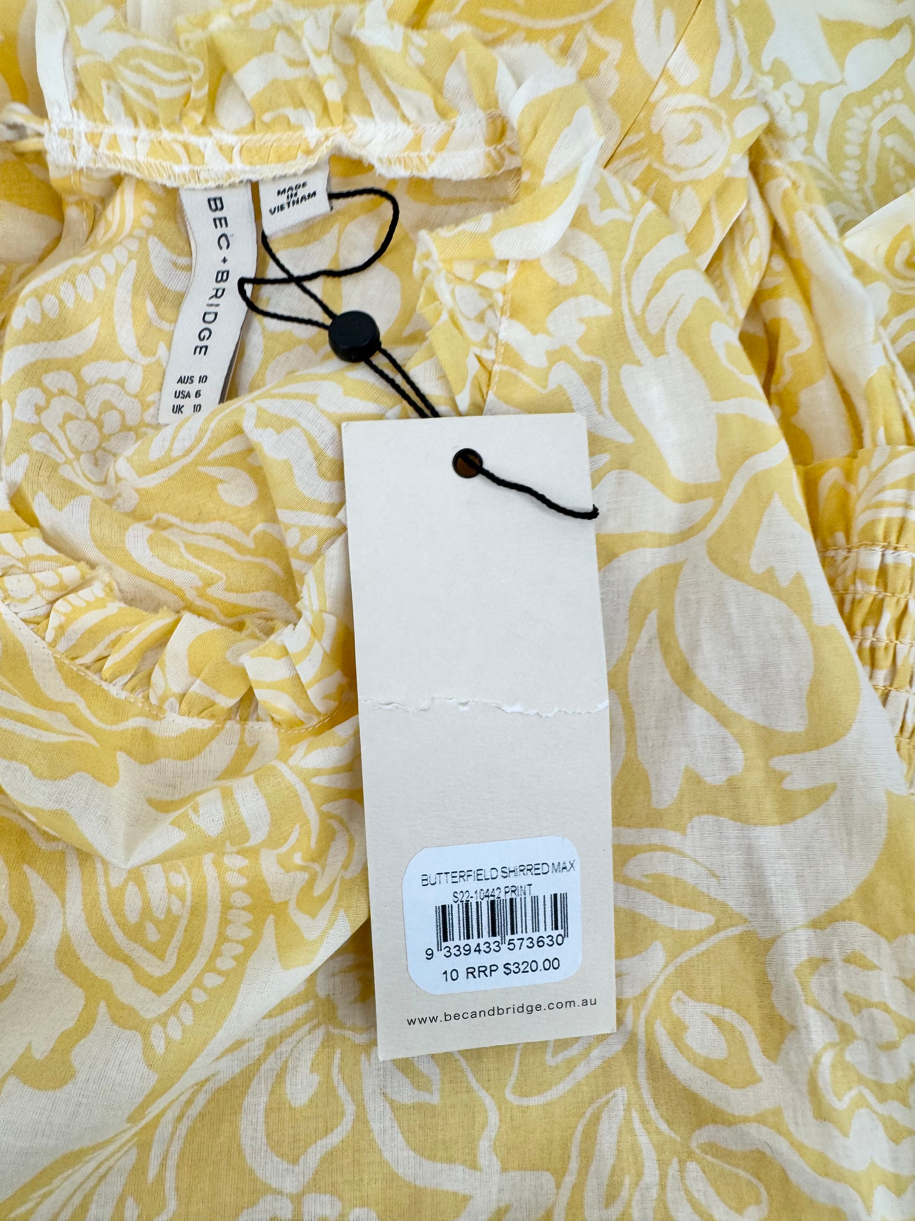 Bec + Bridge Yellow 'Butterfield Shirred Maxi' Dress NWT - AU10
