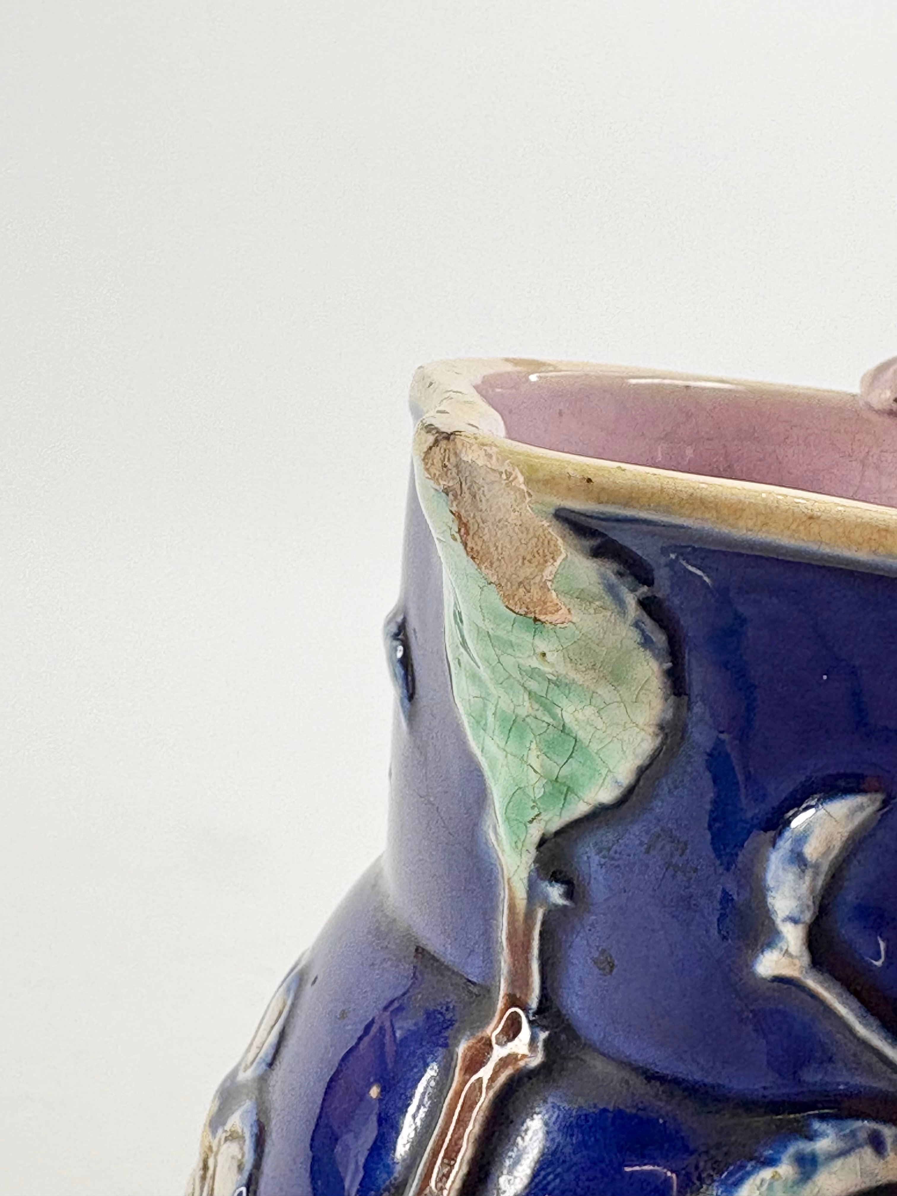 Cobalt Majolica Cat Pitcher