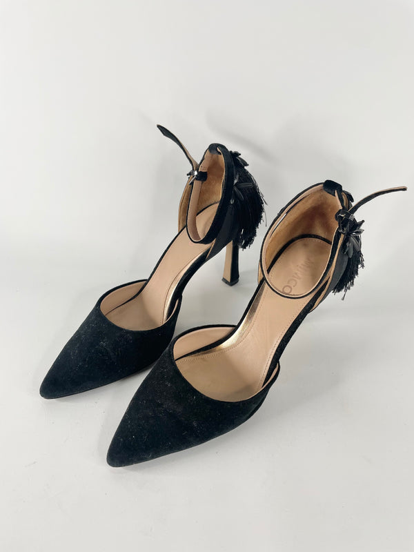 Mimco Black Felted Embellished Strappy Pumps - EU38