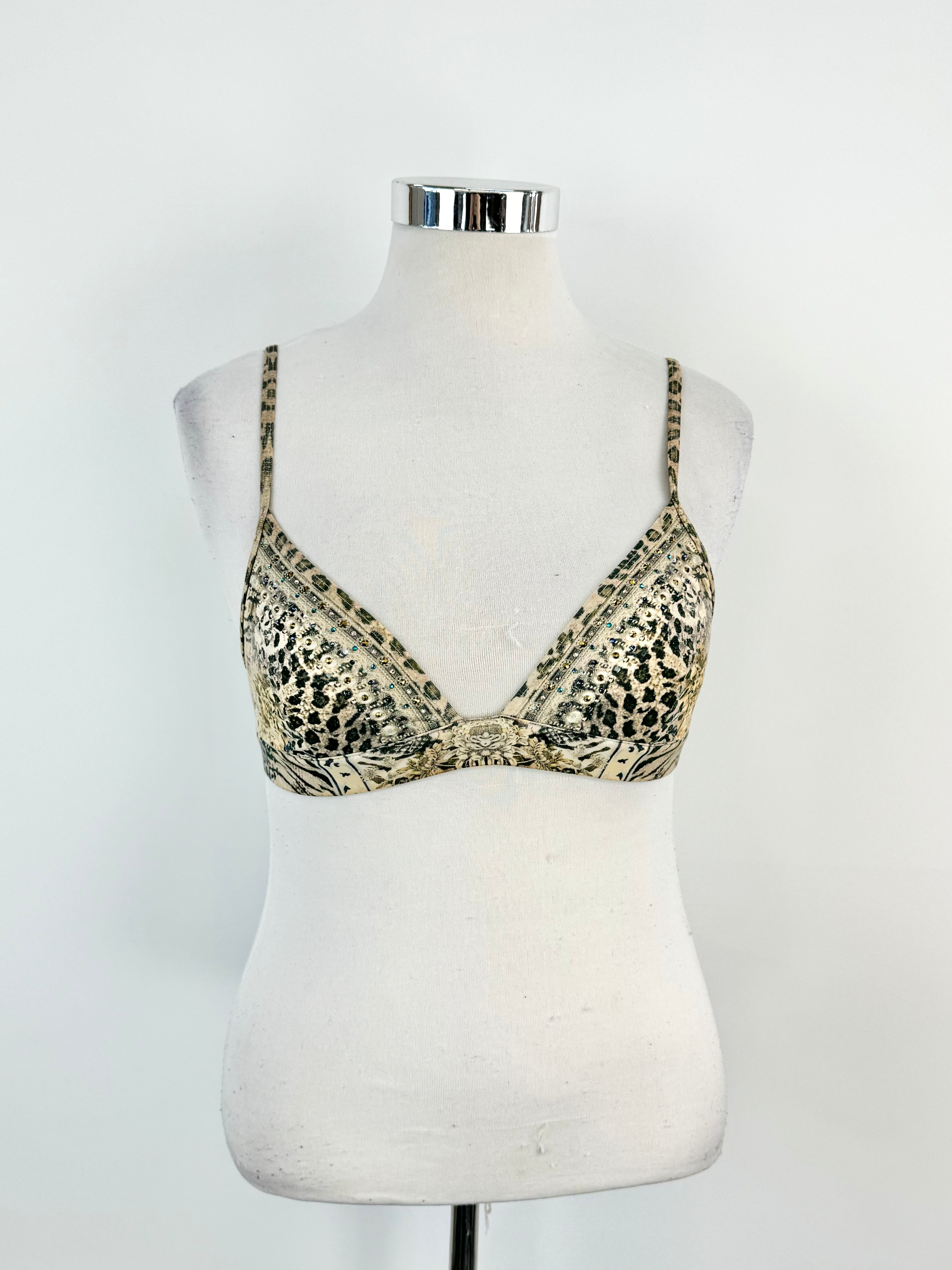 Camilla Soft Cream Snakeprint & Floral Crystal Embellished Bra - AU12