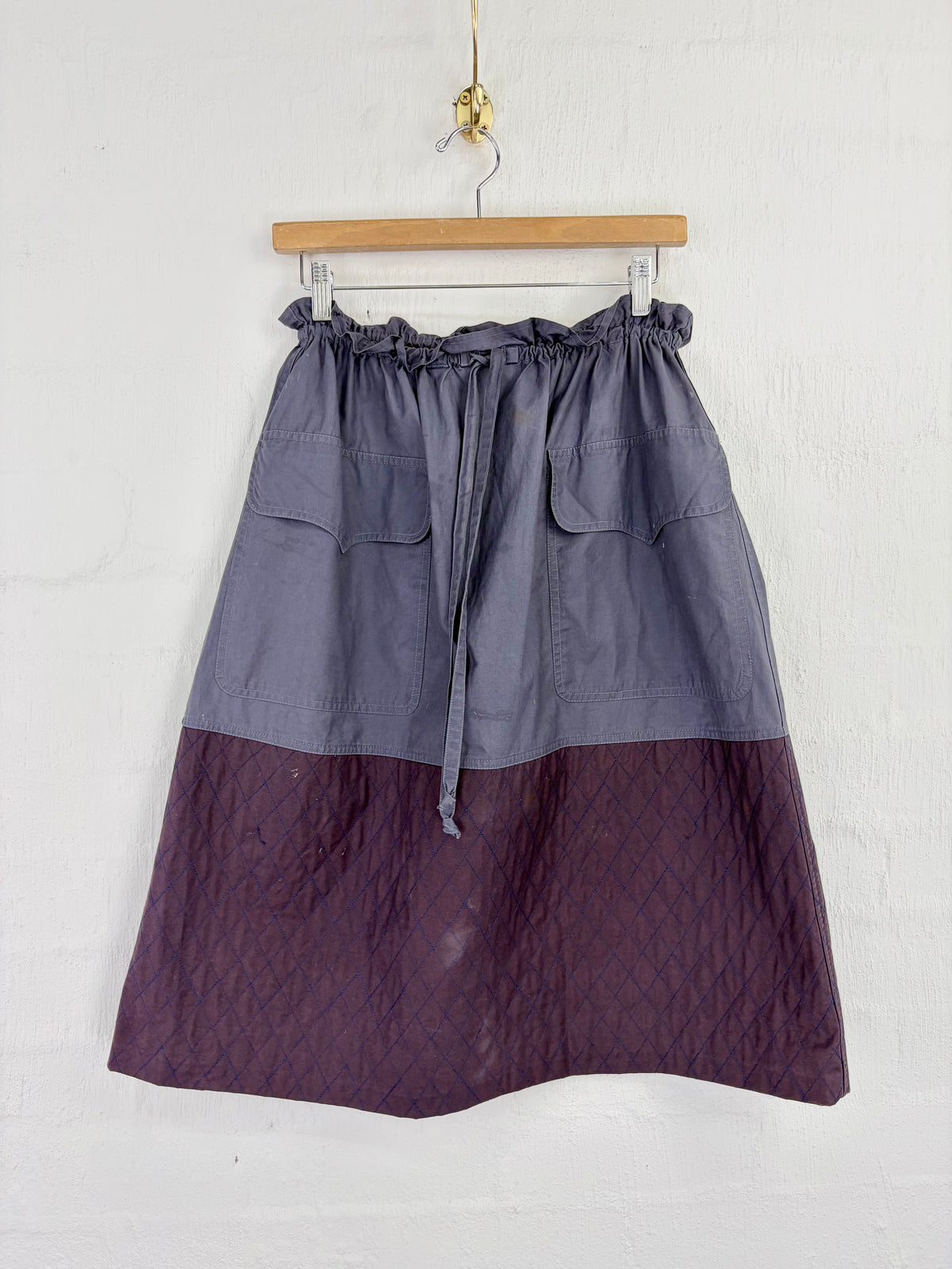 Vintage Yves Saint Laurent Rive Gauche Grey & Purple Diamont Stitch Drawstring Skirt - AU10/12