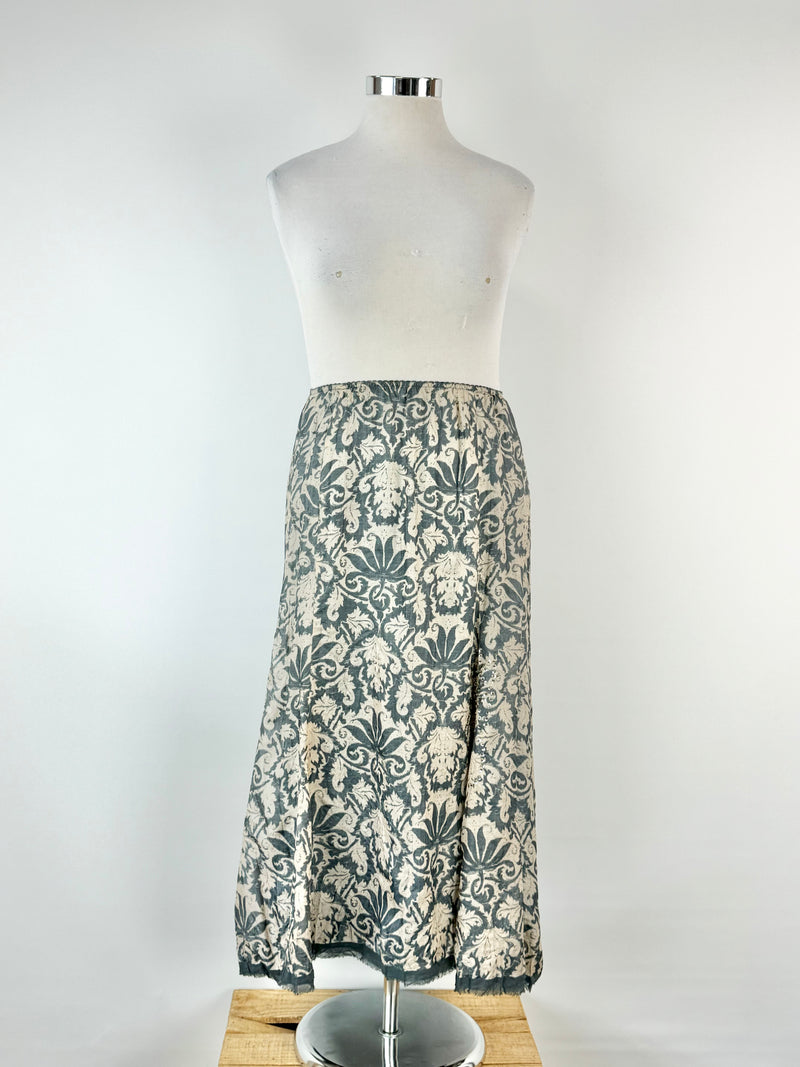 90s Verge Grey & Cream Silk Brocade Skirt - AU14