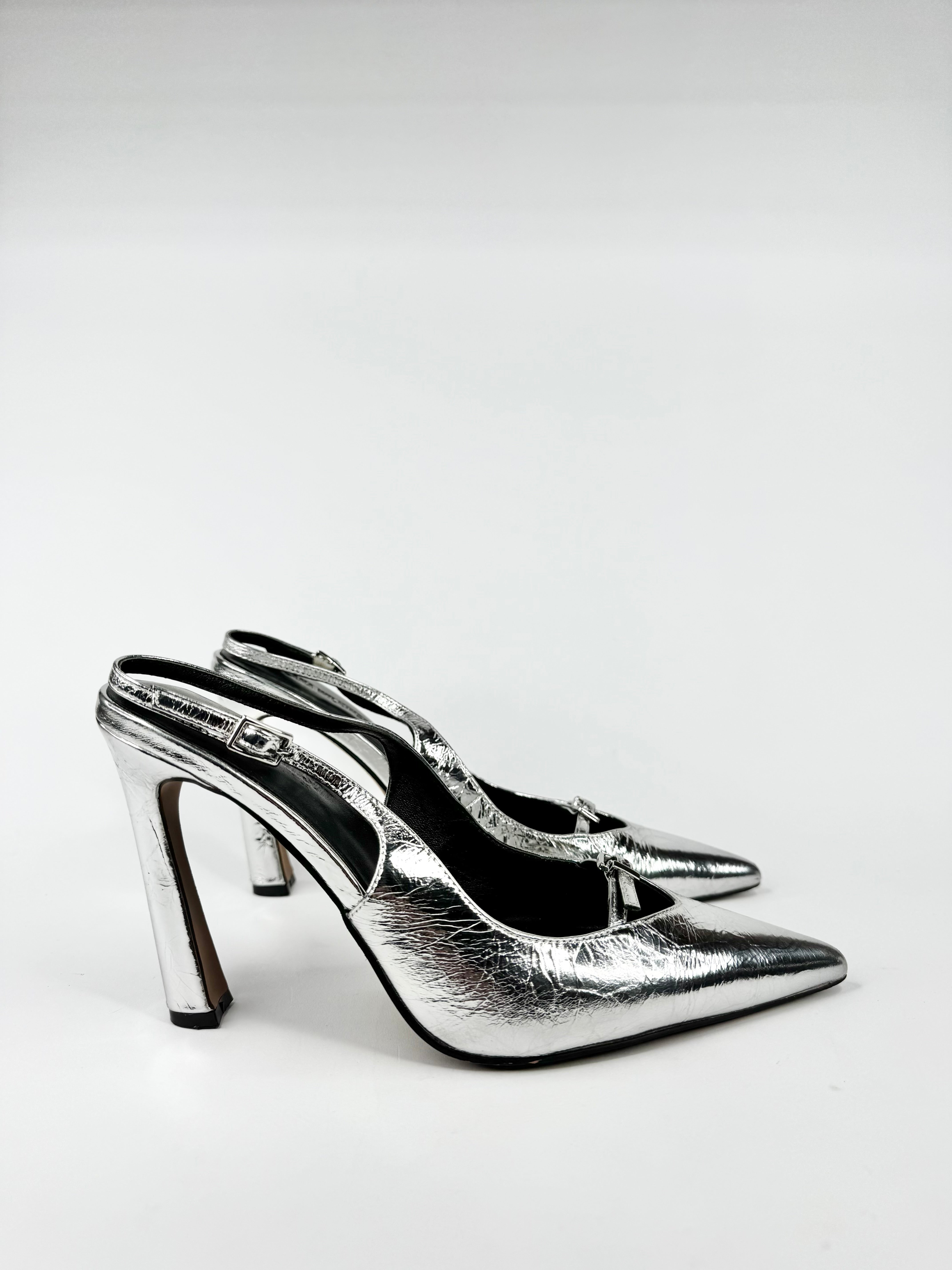Lana Wilkinson Metallic Silver Pointed Toe Stilettos - EU40