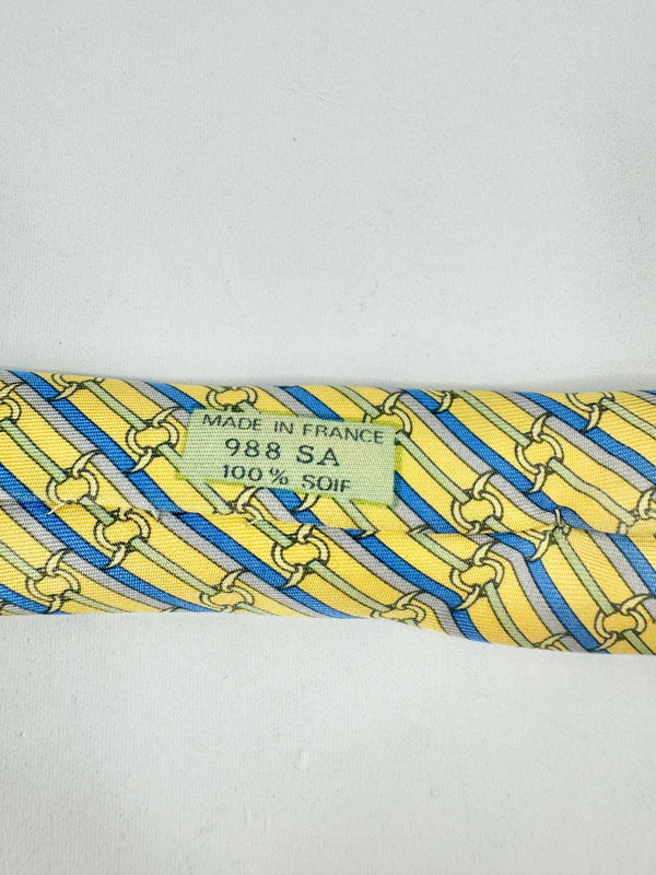 Vintage Hermes Butter Yellow & Blue Patterned Tie