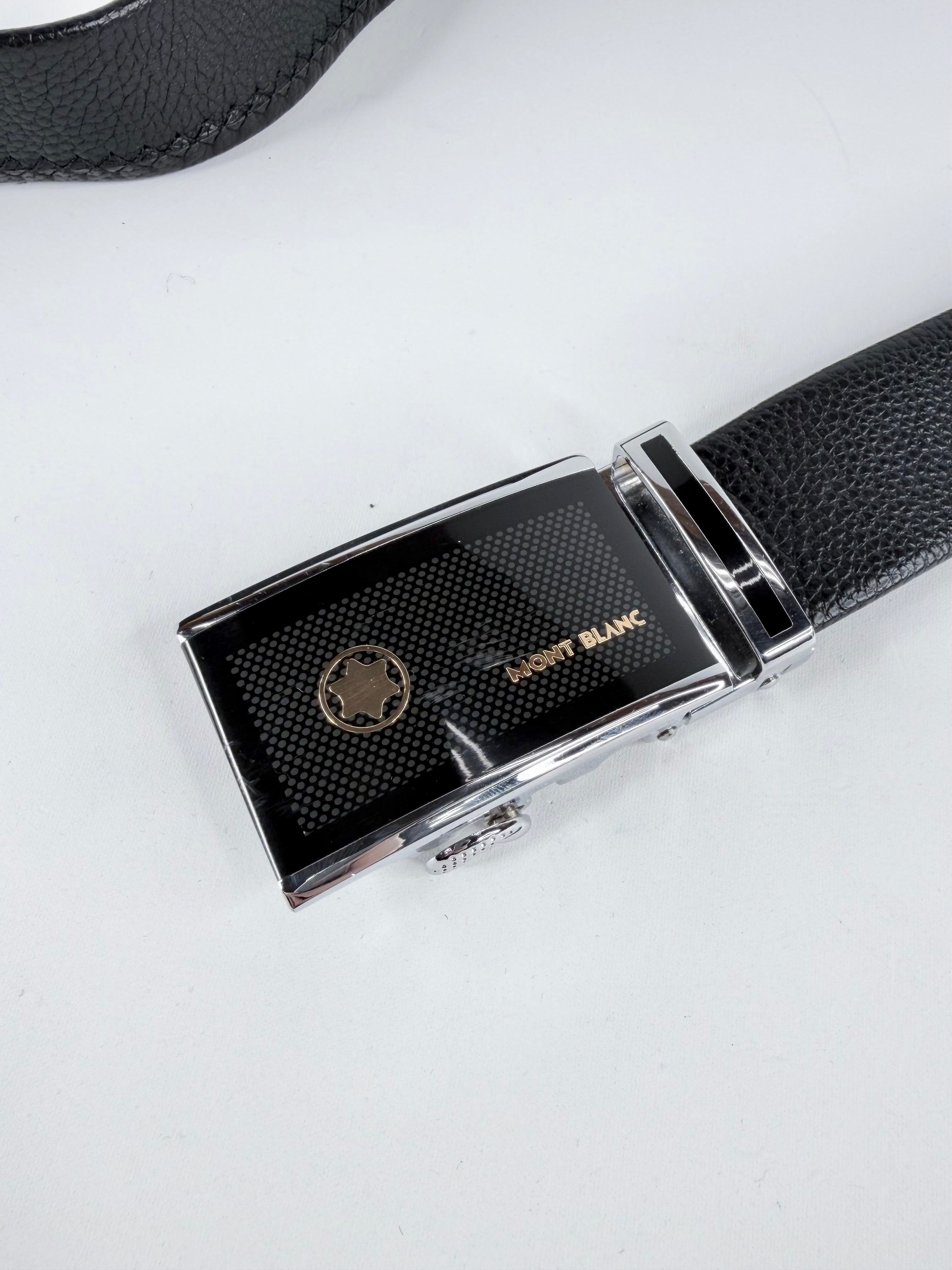 Montblanc Black Grained Black Leather Belt