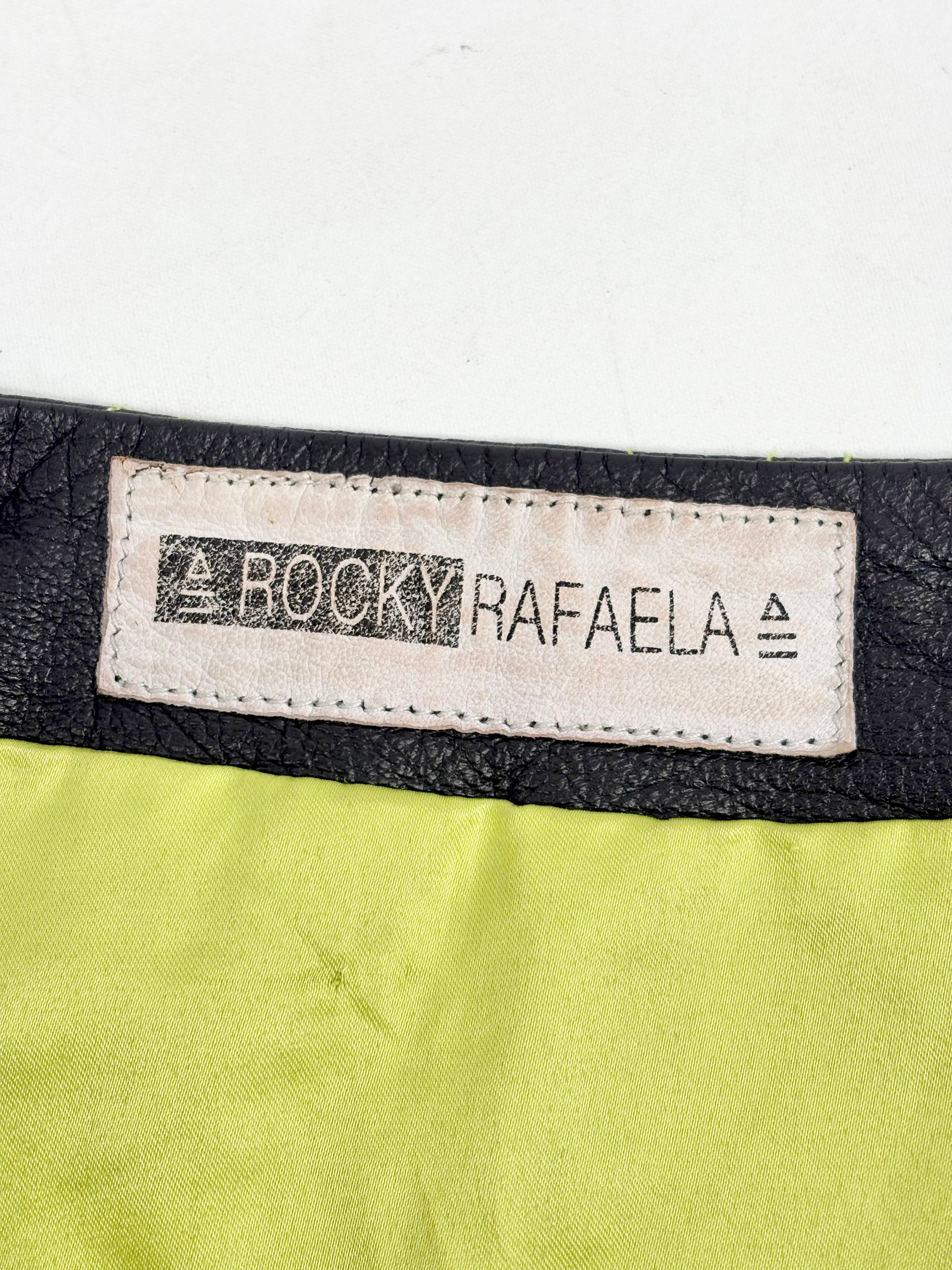 Rocky Rafaela Black & Lime Leather Mini Skirt - AU10/12