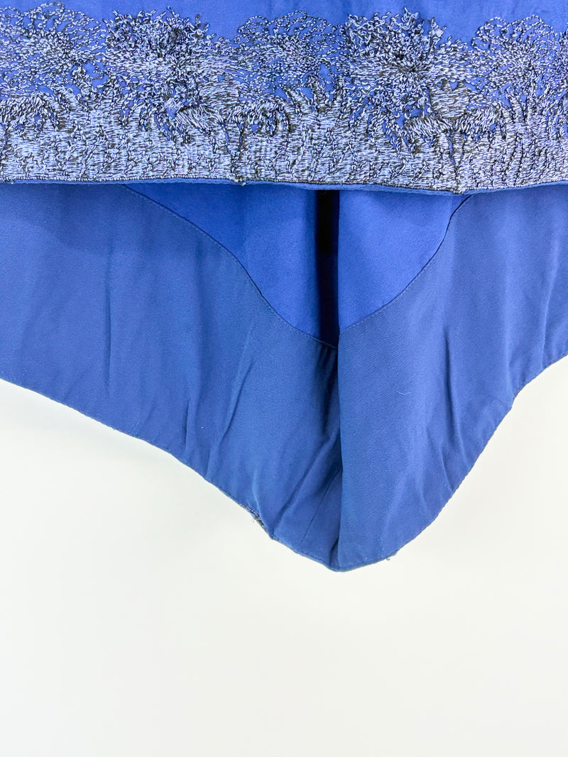 Akira Cobalt Embroidered Hem Midi Skirt - AU12