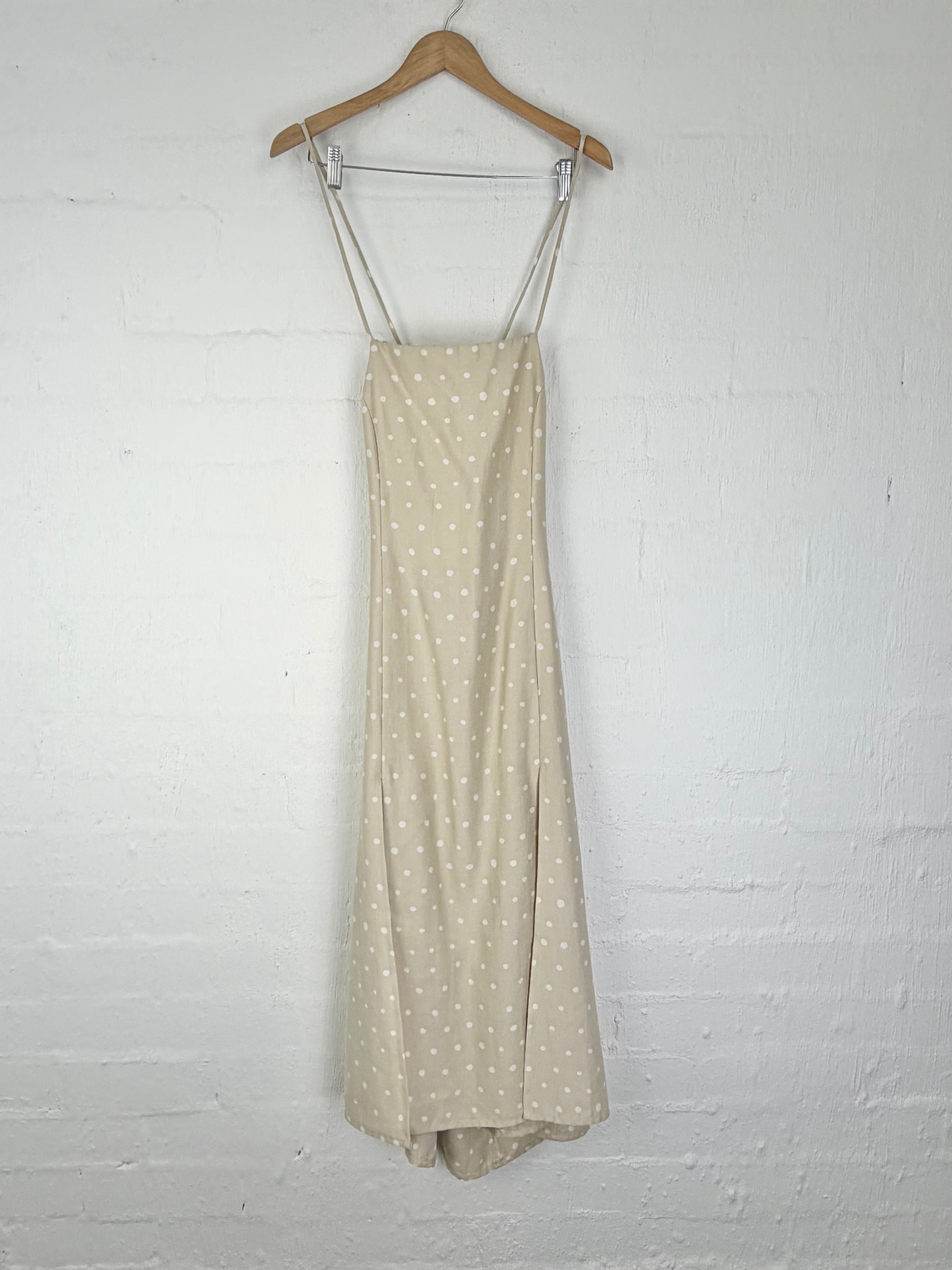 Bec & Bridge Beige & White Polka Dot Summer Dress - AU12