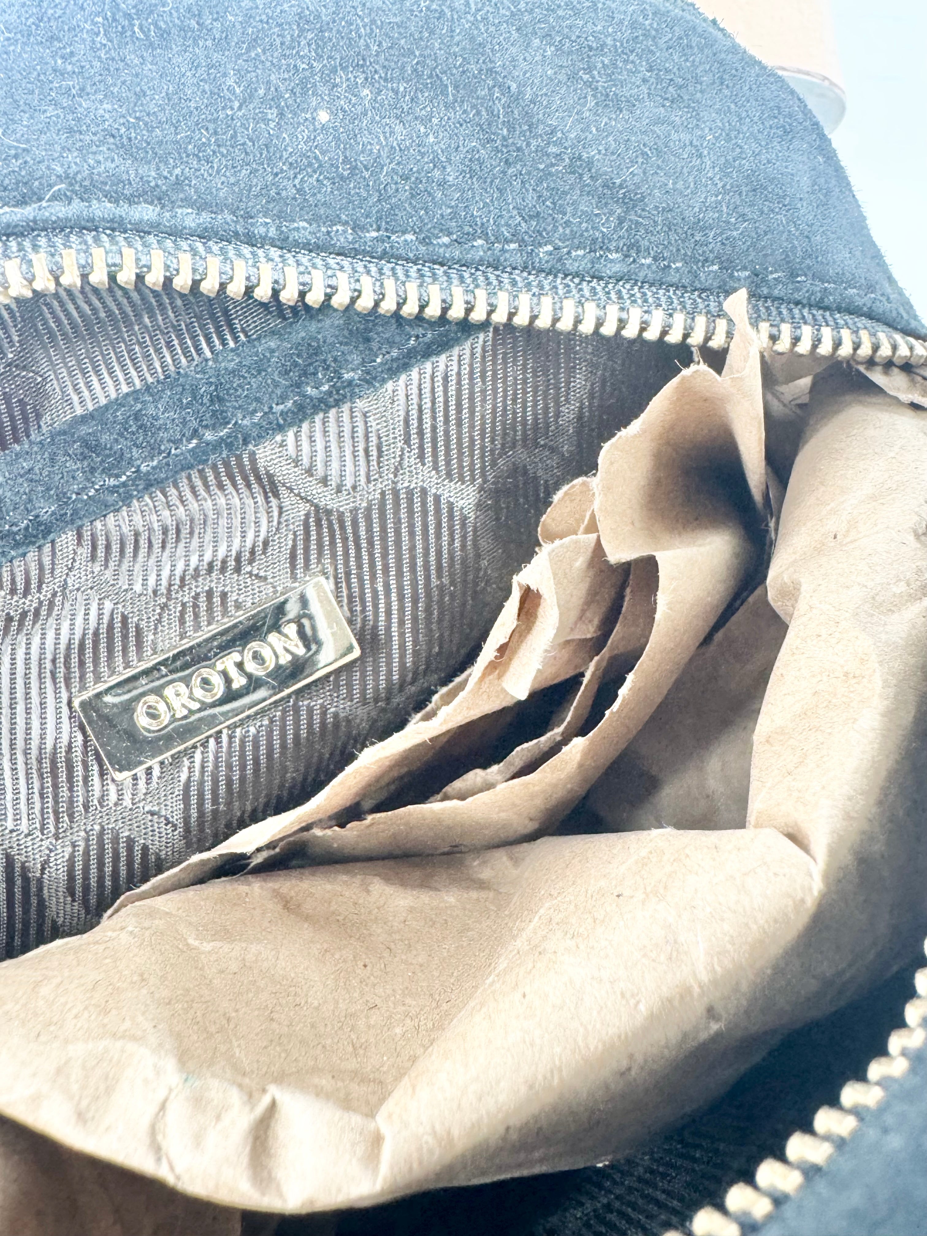 Oroton Black Suede Circle Handbag