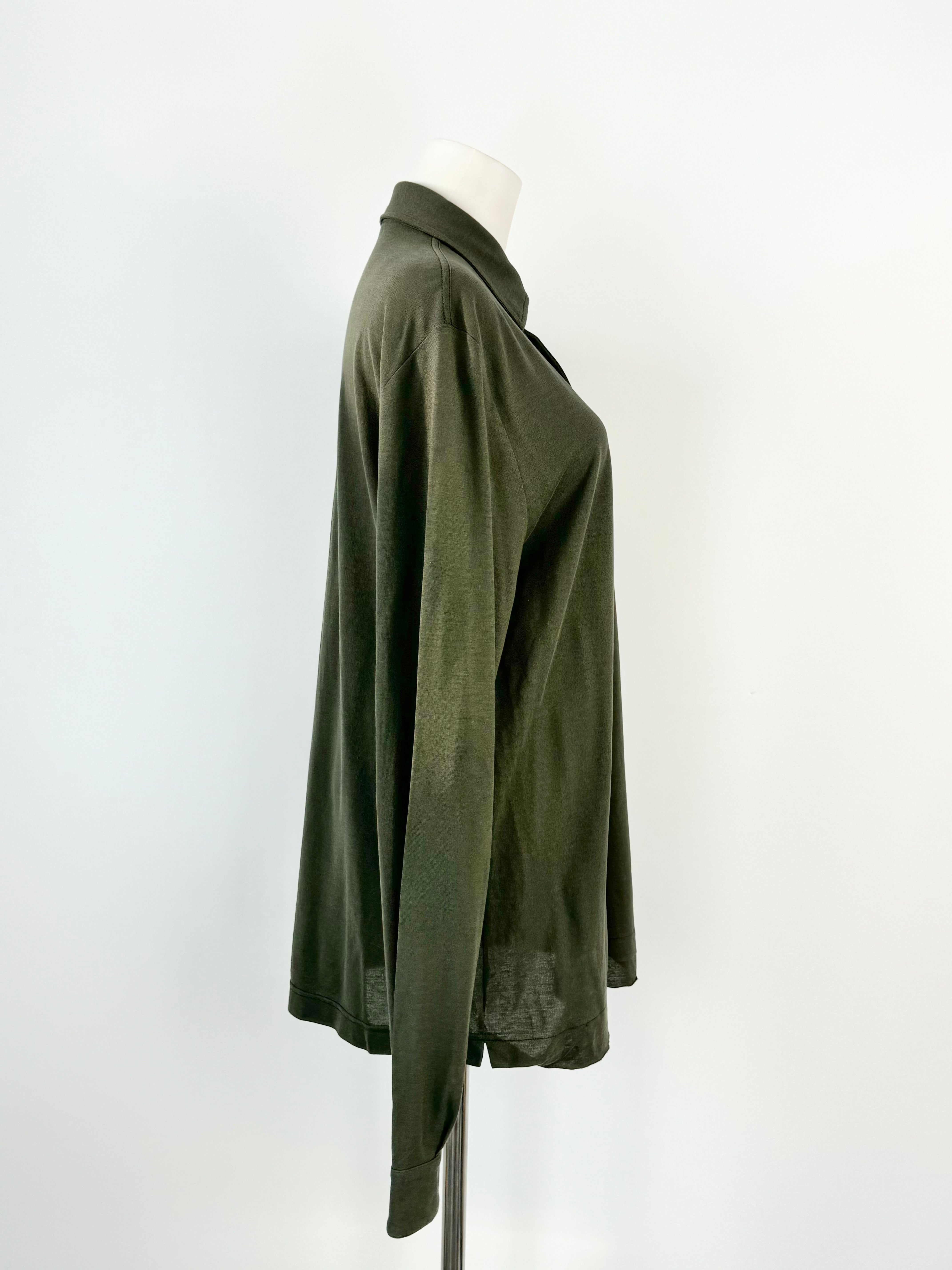 Zanone Deep Seaweed Green Cotton Polo Top - M