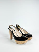 Prada Black Peep Top Platform Pumps - EU39.5