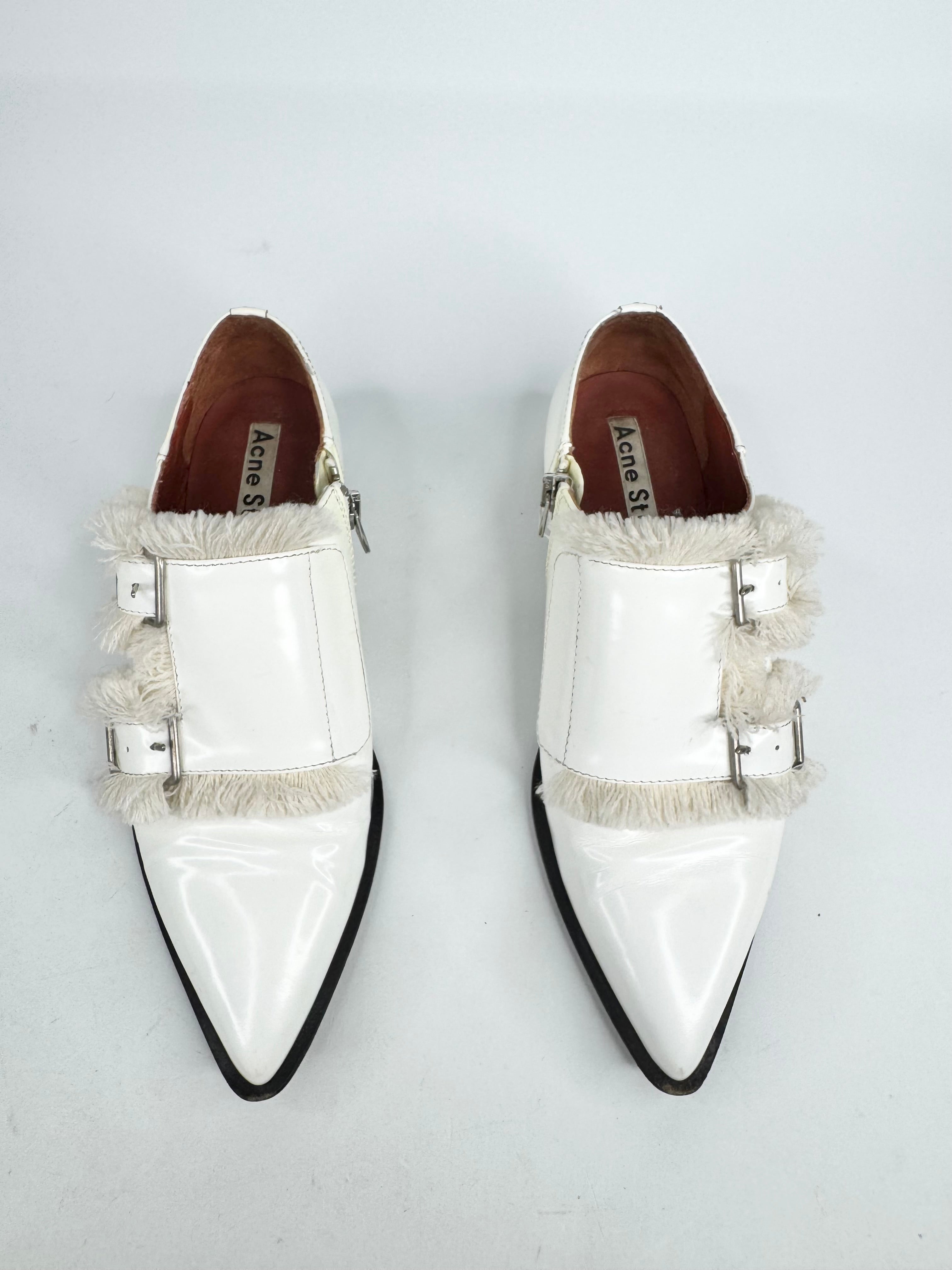 Acne Studios White 'Mascra' All Leather Fringe Monk Oxford Loafers - EU35