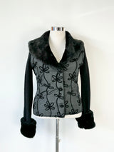 Vintage Rayure Black Faux Fur Trim Coat - AU10