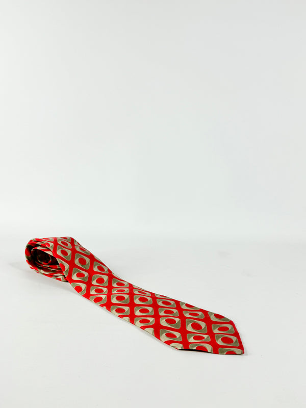 Christian Dior Deep Red Patterned Silk Tie