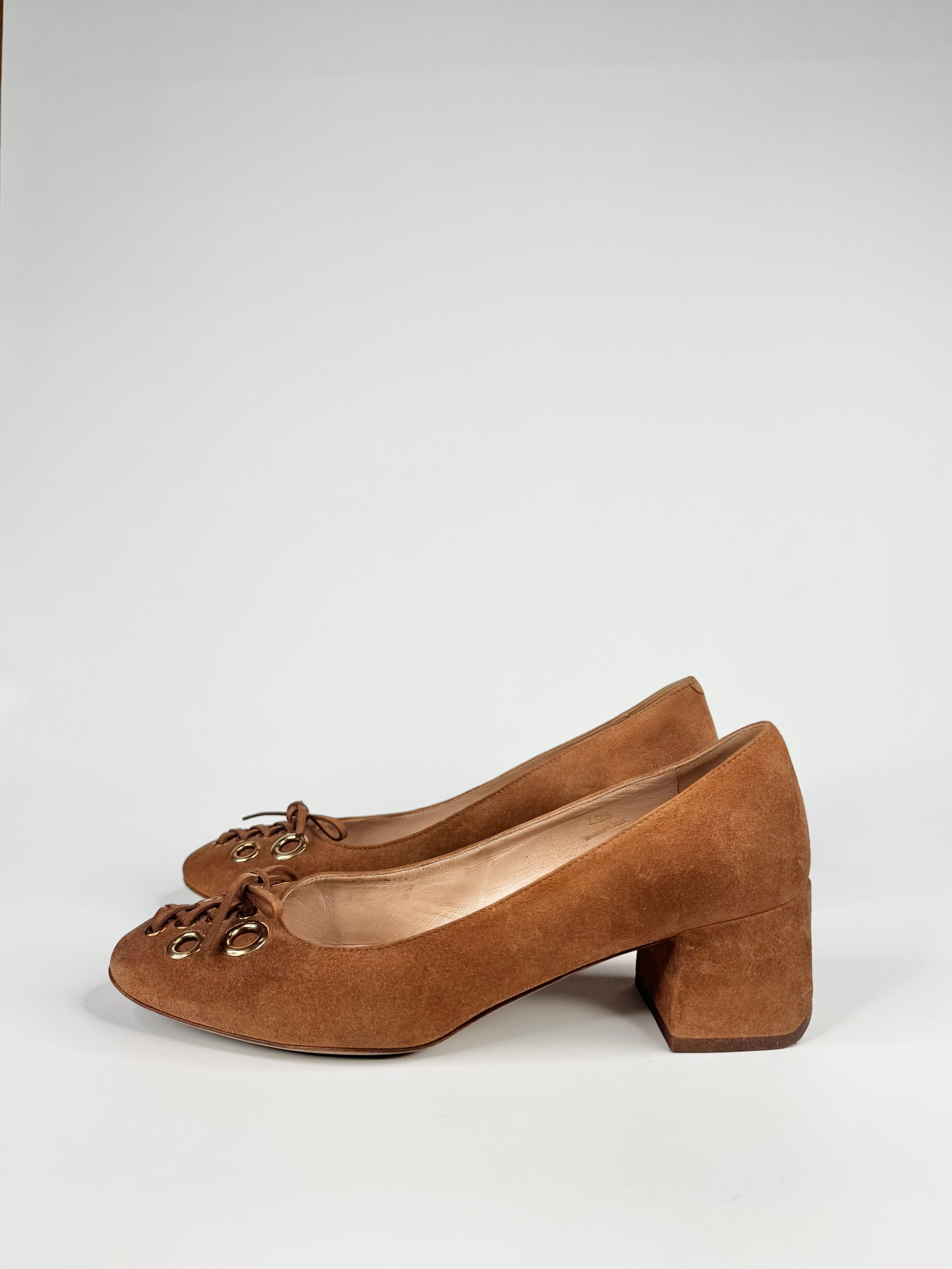 Tod's Cognac Suede Block Heels - EU40.5