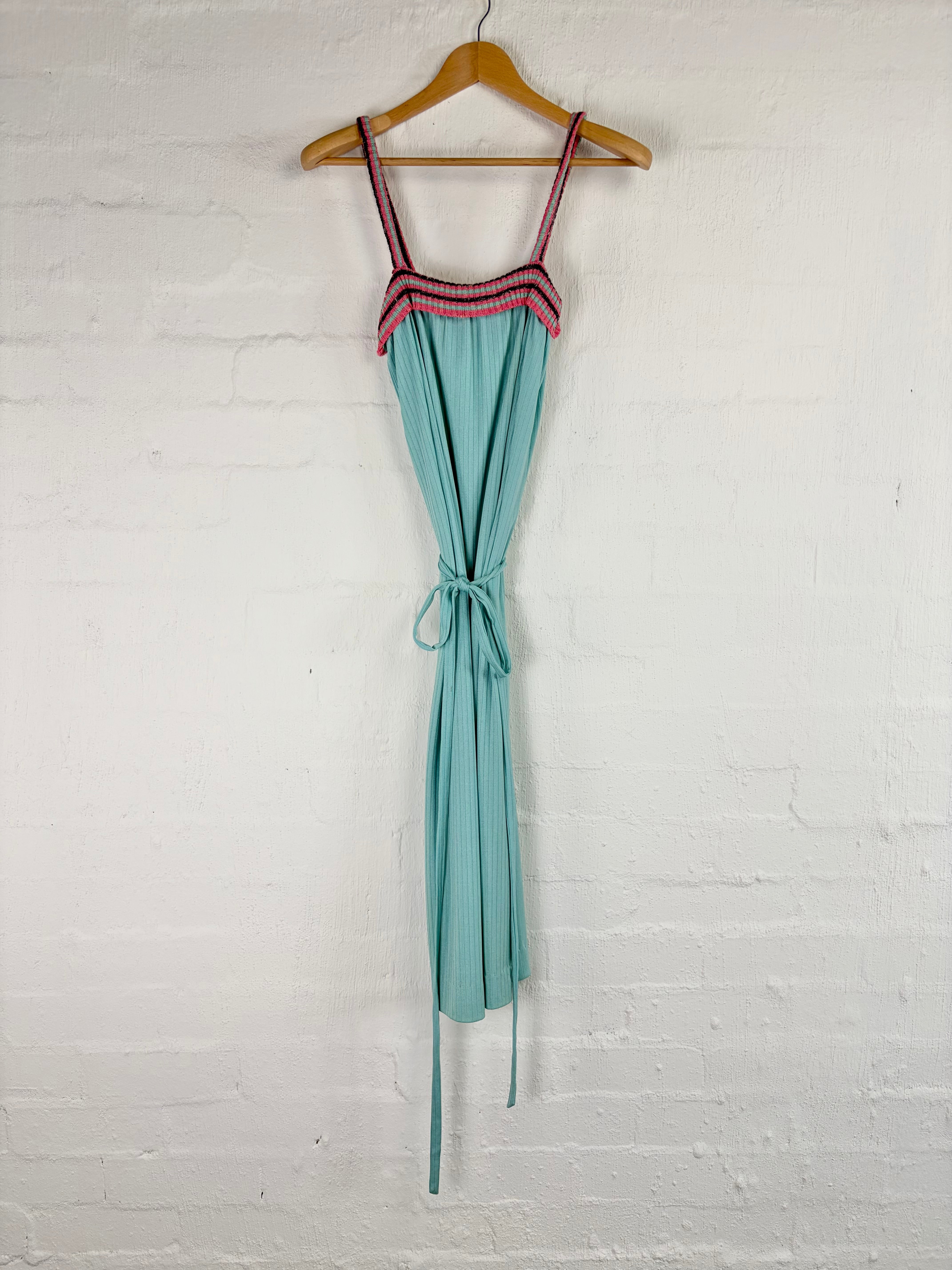 Vintage Prue Acton Knit Trim Blue Slip Dress - AU10