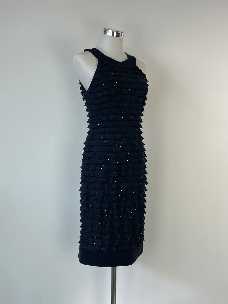 Joseph Ribkoff Black Sequined Frilly Tiered Dress - AU8