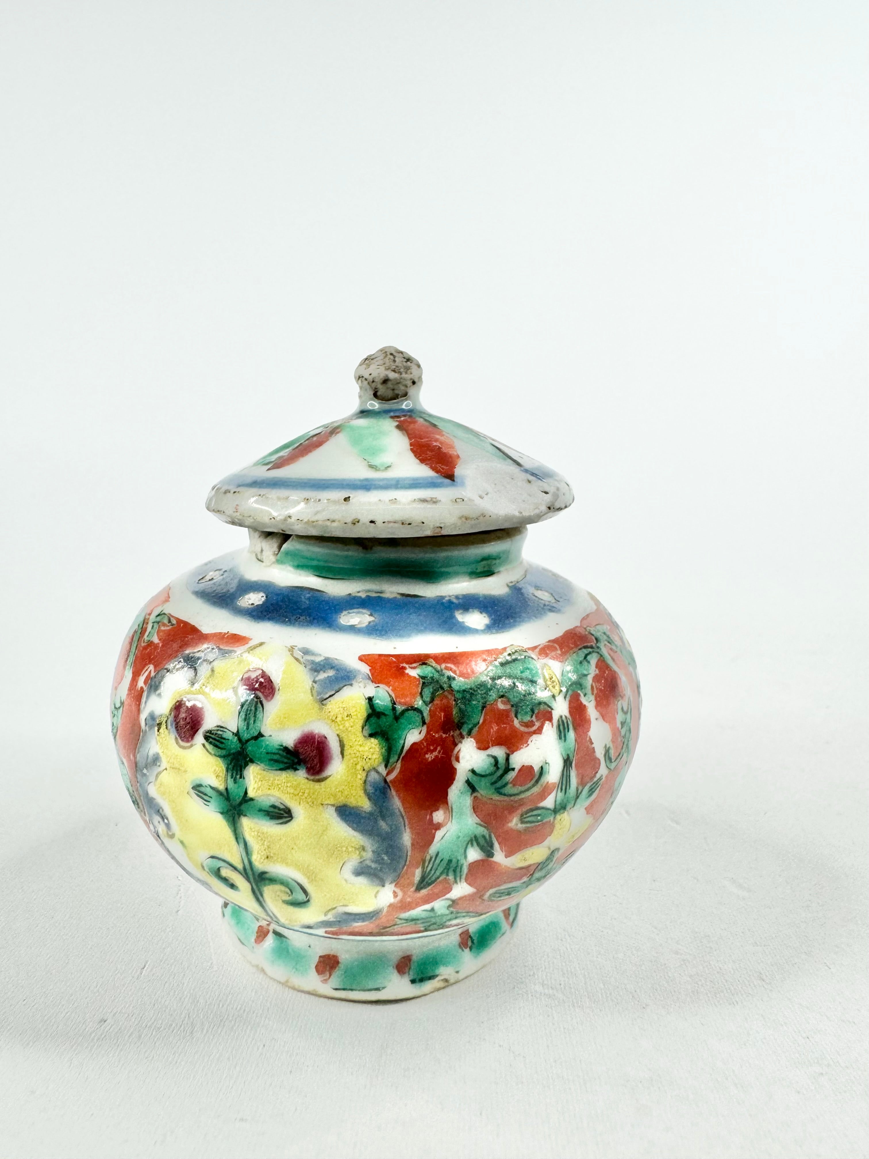 Antique Chinese Five Colour Small Ginger Jar