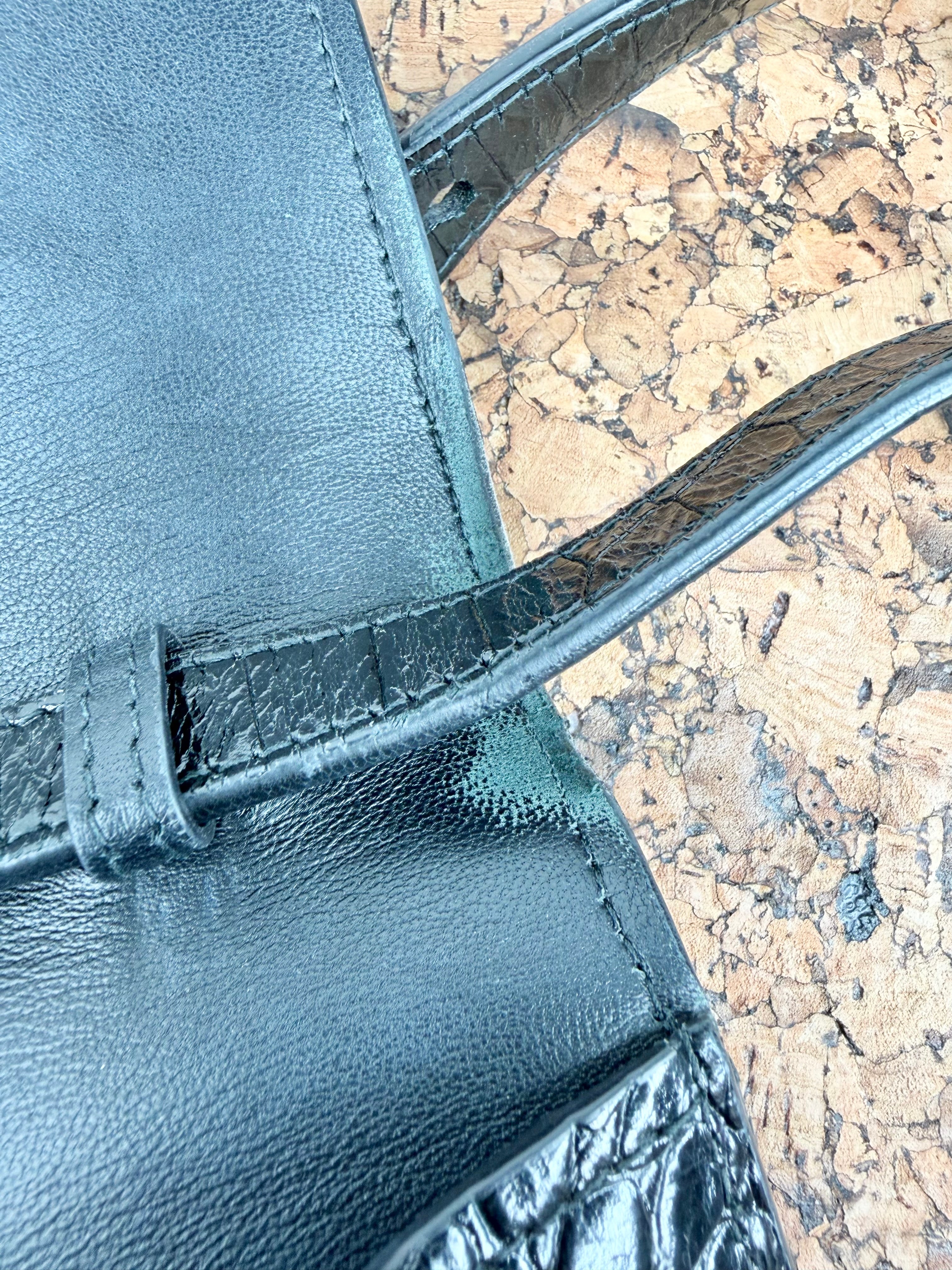 Alexander McQueen Black Croc Embossed 4 Ring Satchel