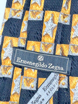Ermenegildo Zegna Black & Gold Checkered Star Silk Tie