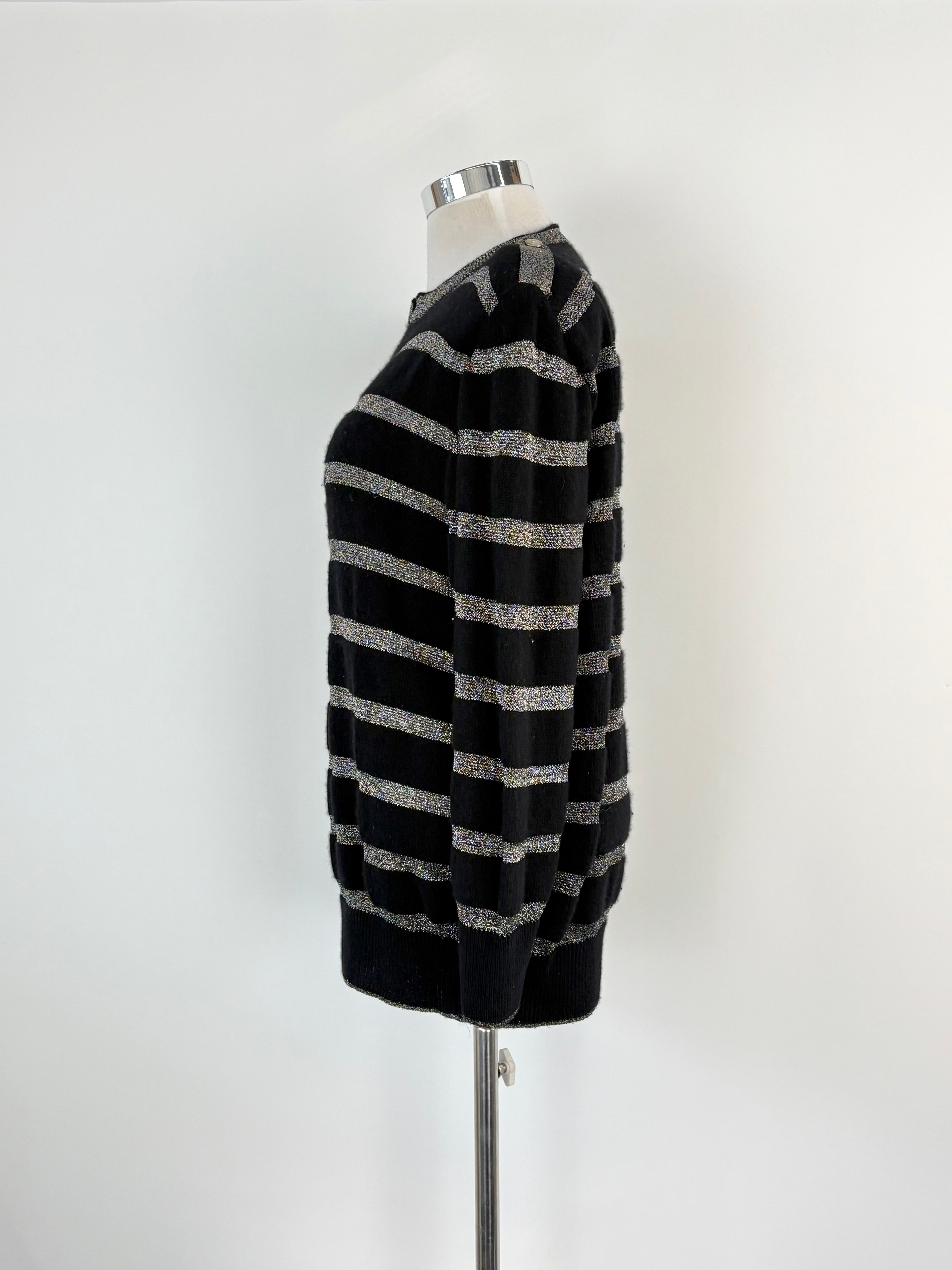 Vintage From Italy for Georges of Collins Street Black & Silver Striped Sweater - AU12/14