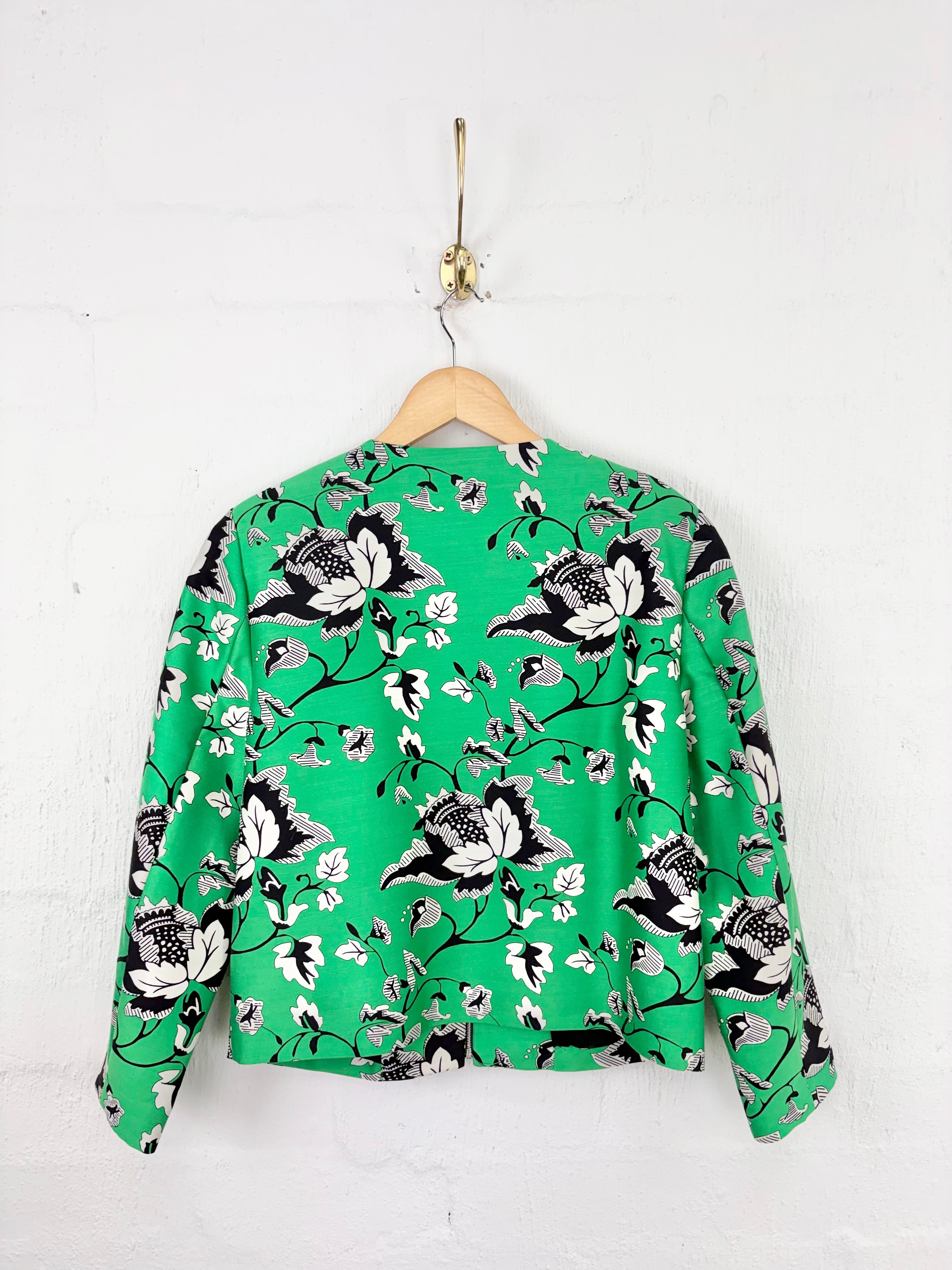Diane von Furstenberg Green Floral Pattern 'Gabrielle' Wool & Silk Blend Jacket - AU8/10