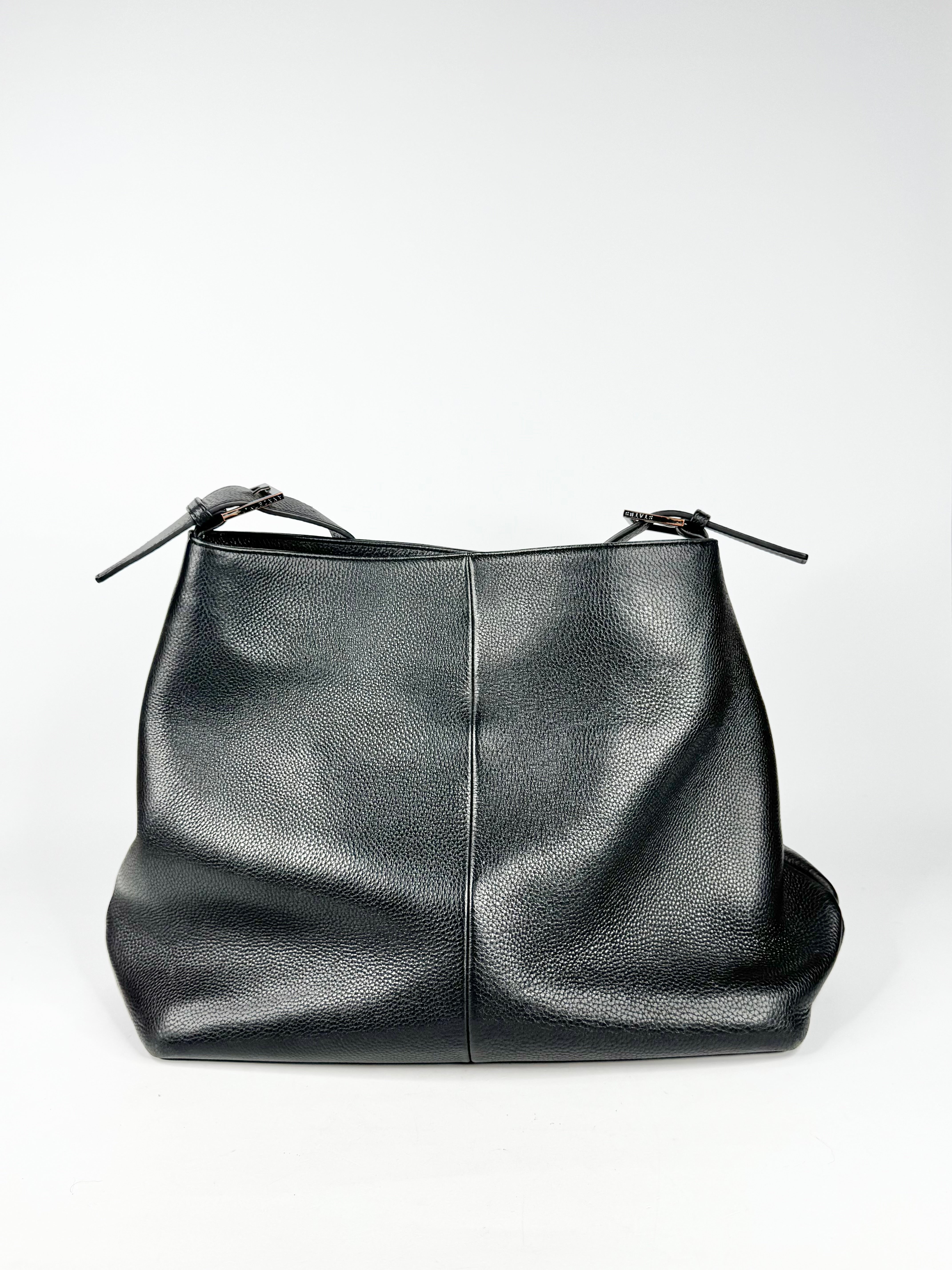 MFW Status Anxiety Black Grained Leather Shoulder Bag