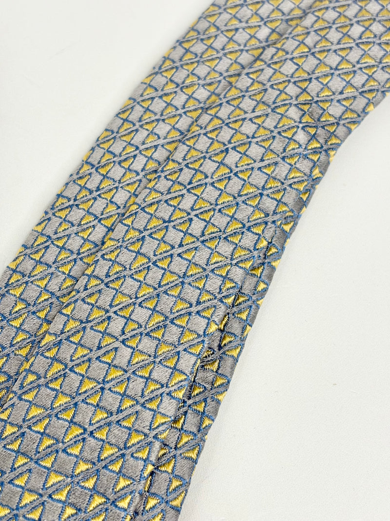 Vintage 90s Charvet Metallic Grey & Yellow Patterned Silk Tie