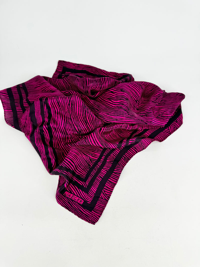 Vintage Dark Pink & Black Striped Silk Scarf