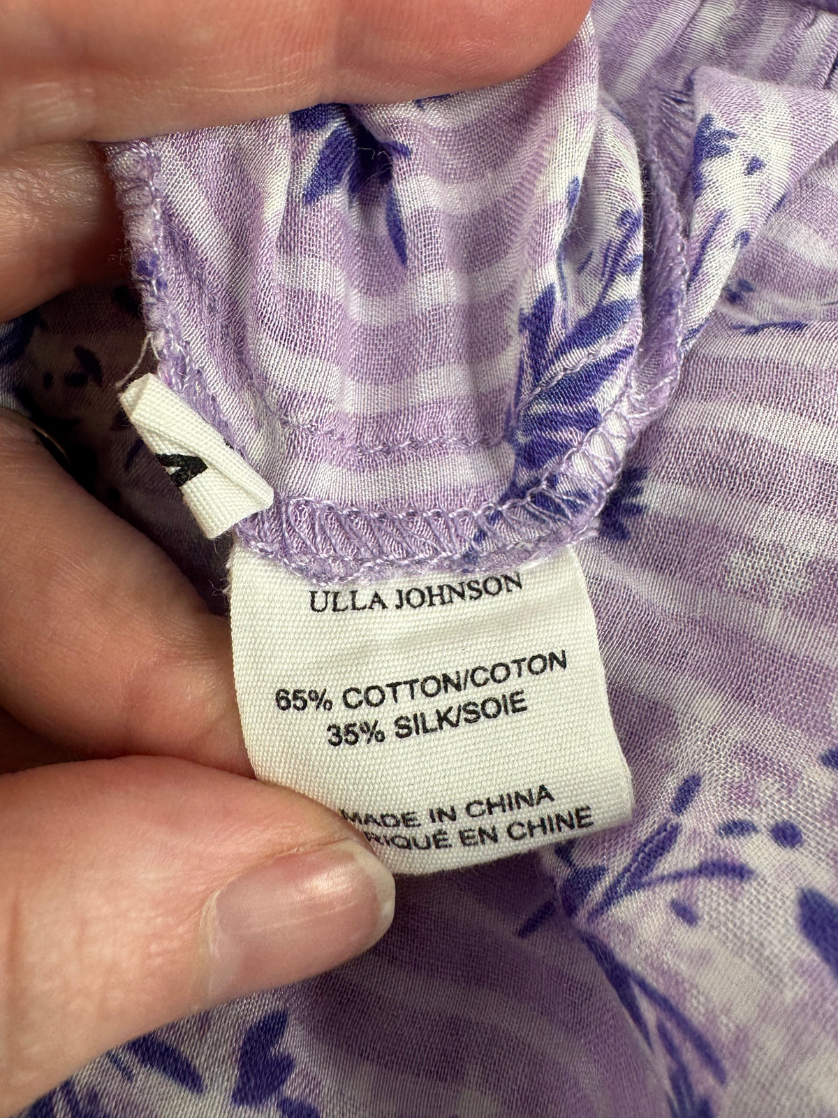 Ulla Johnson Lavendar Foral Patterned 'Ida' Silk & Cotton Blouse - AU10