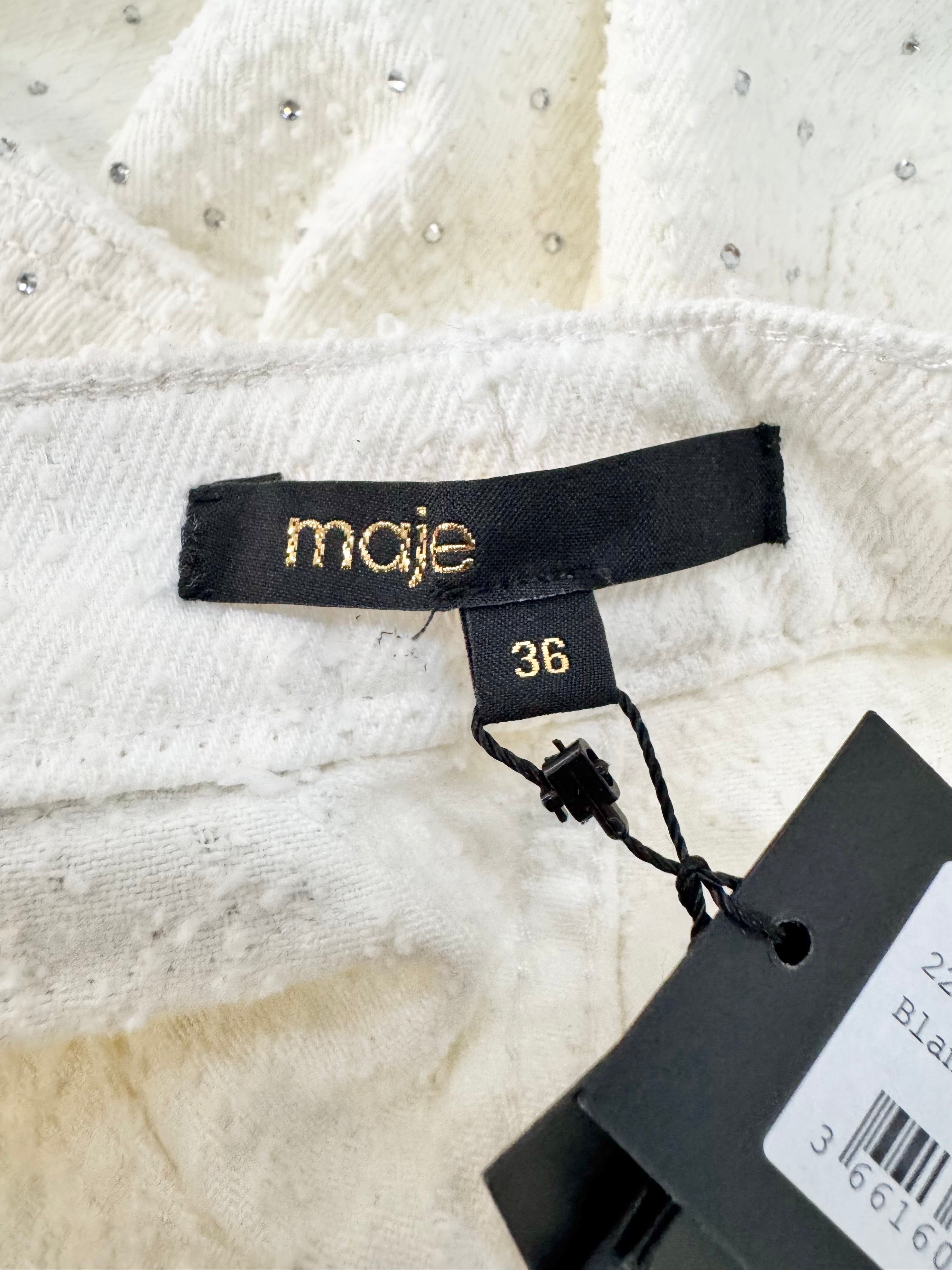 Maje Embellished Fil Coupé White Denim Shorts NWT - AU6/8