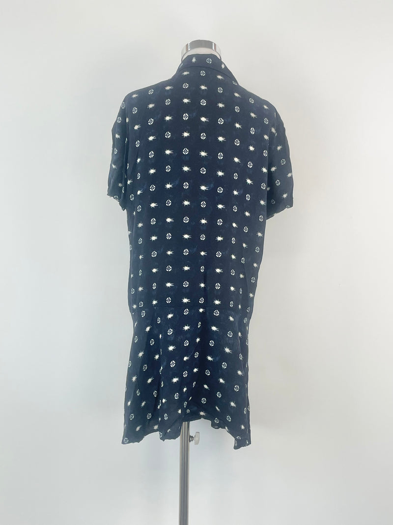 Stefanel Navy Blue & White Patterned Shift Dress - AU8/10