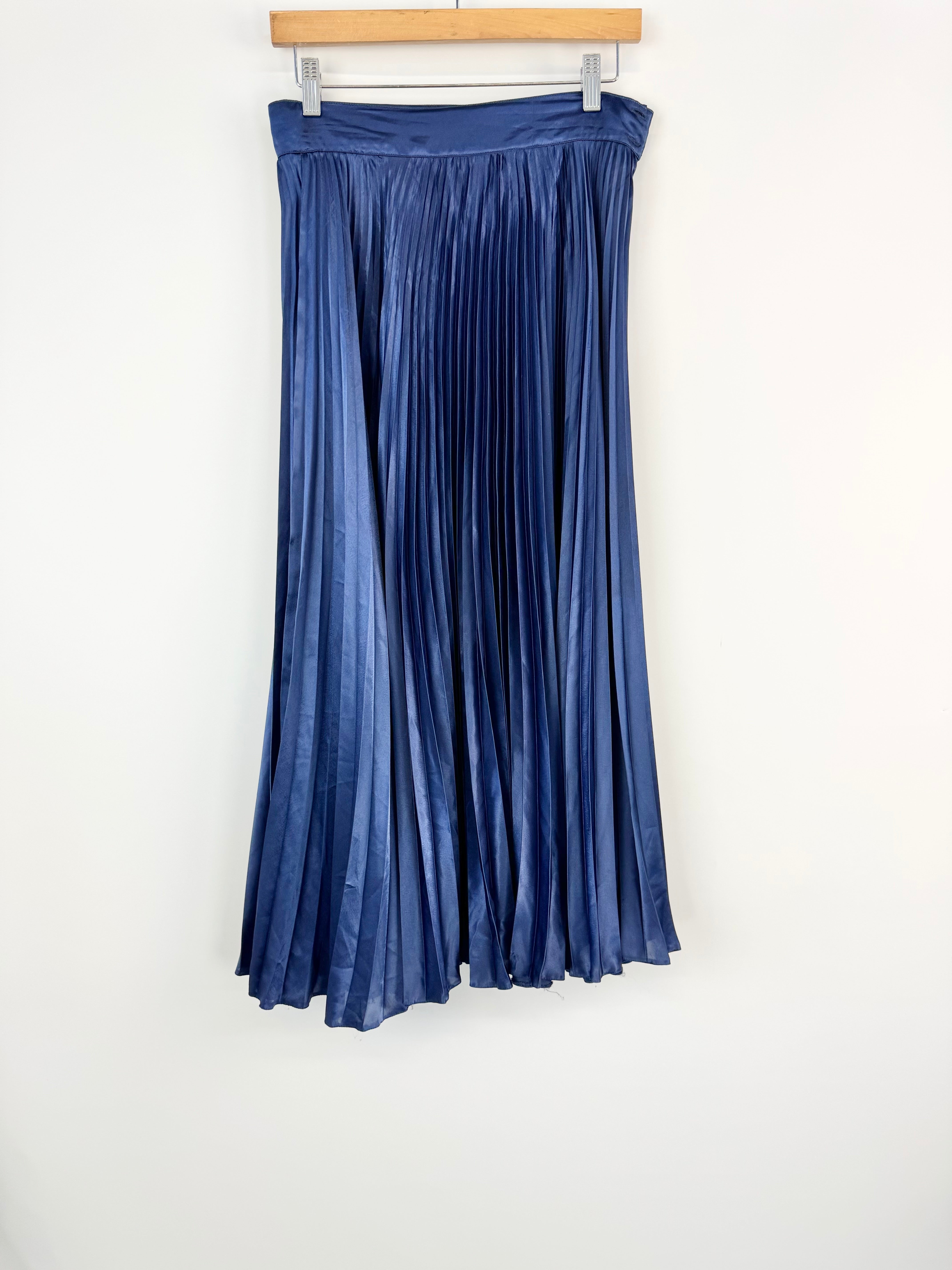 Mr Simon Midnight Blue Satin Pleated Skirt - AU10