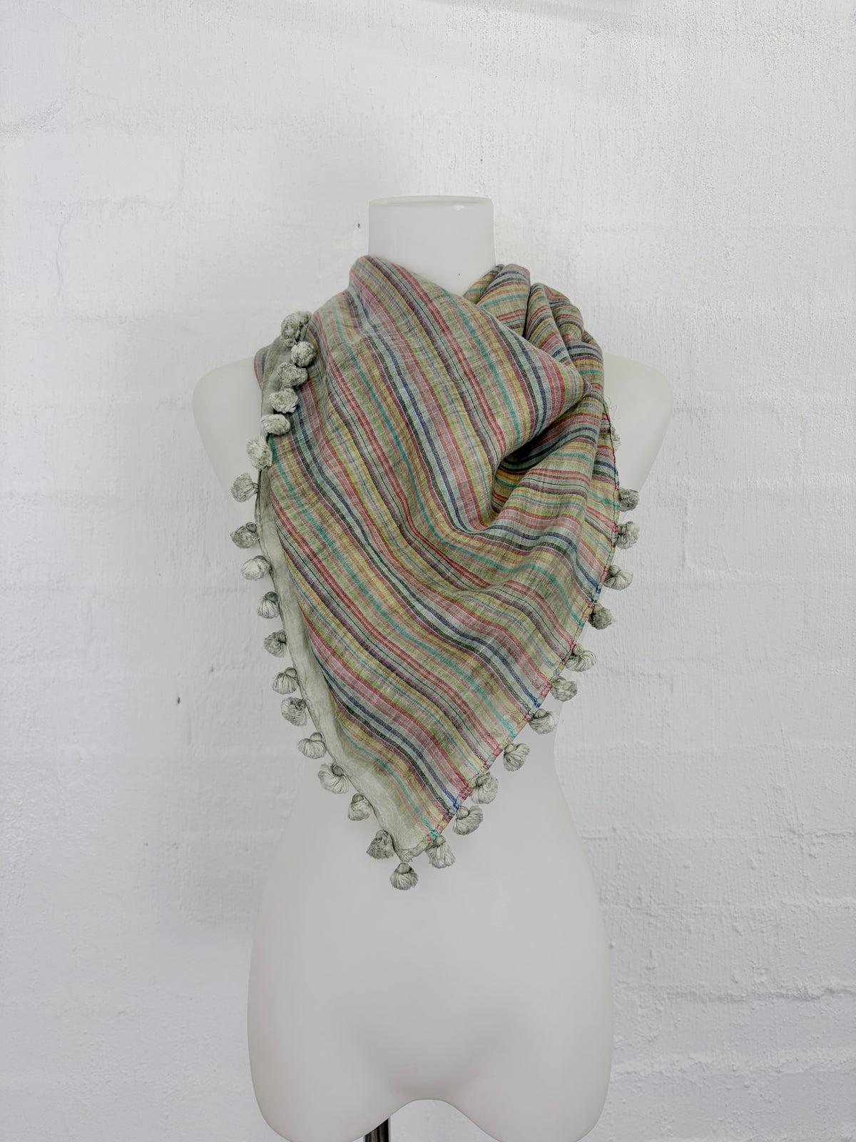 Faliero Sarti Muted Rainbow Silk Tassel Scarf