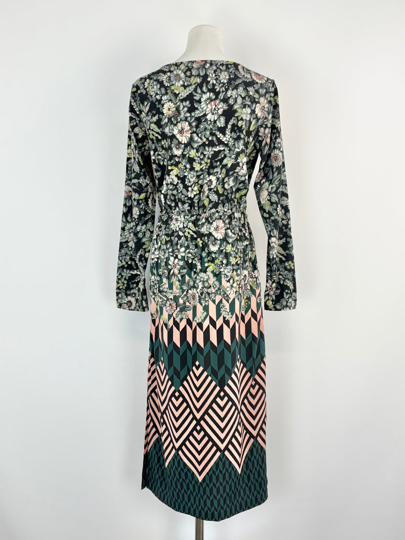 Megan Park Silk-Blend Floral & Geometric Print Midi Dress - AU6/8