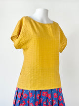 Wilga Mustard Yellow Textured Short Sleeve Top - AU6
