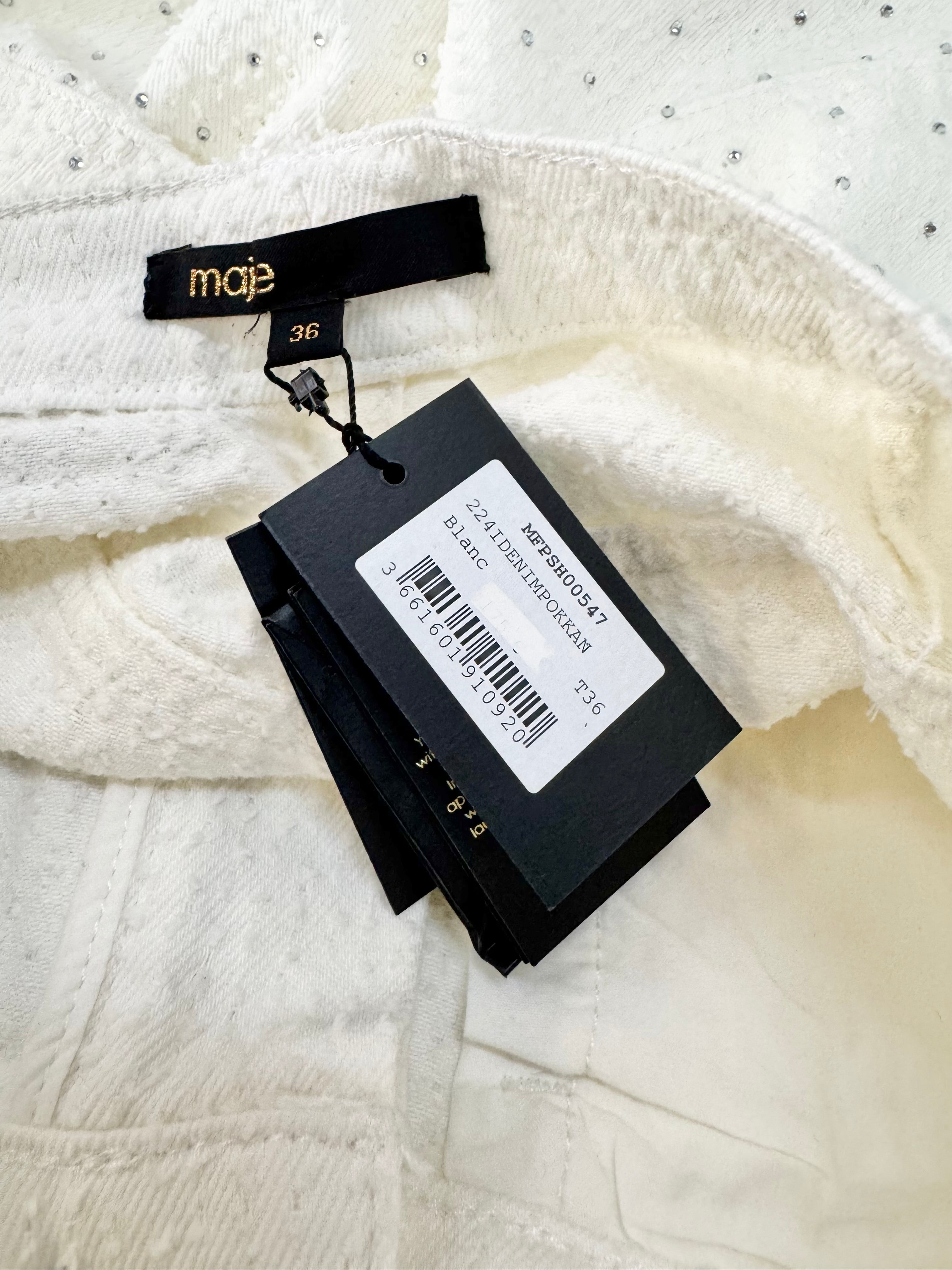 Maje Embellished Fil Coupé White Denim Shorts NWT - AU6/8