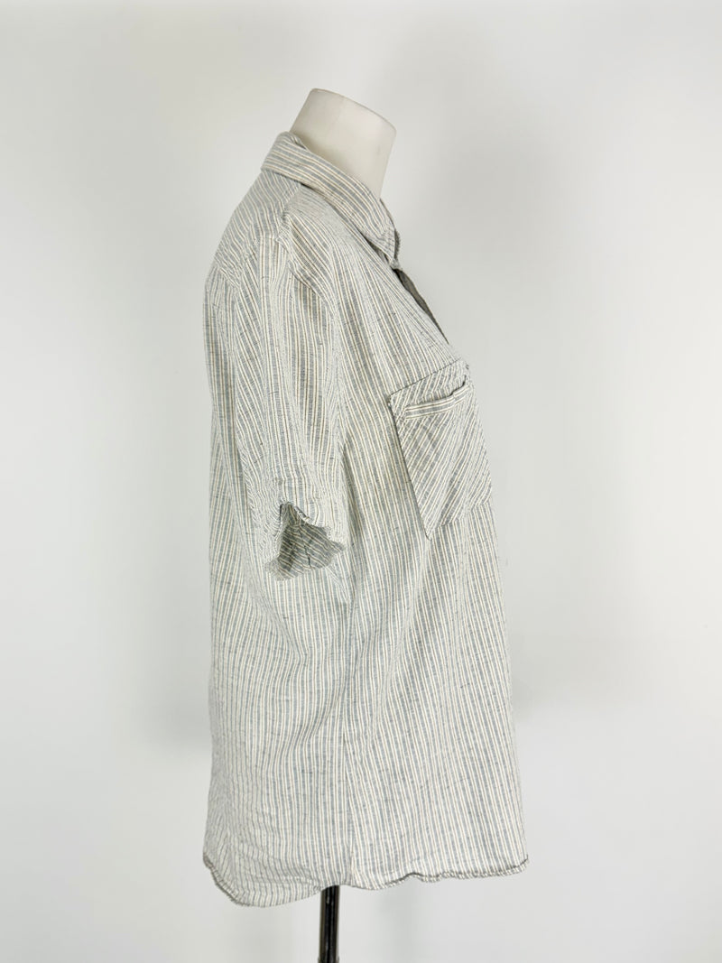 Billy Reid Striped Cotton Button Up T-Shirt - M