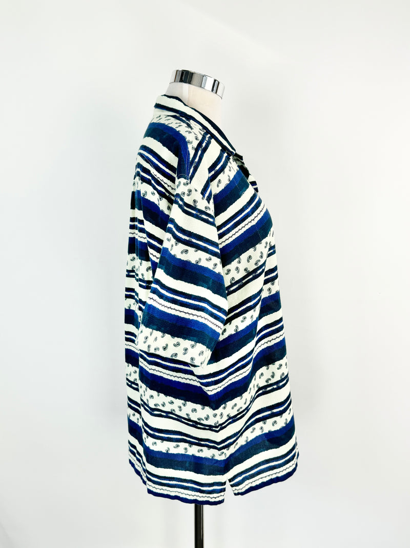 Scotch & Soda Blue & White Stripe Paisley Pattern Top NWT - XXL