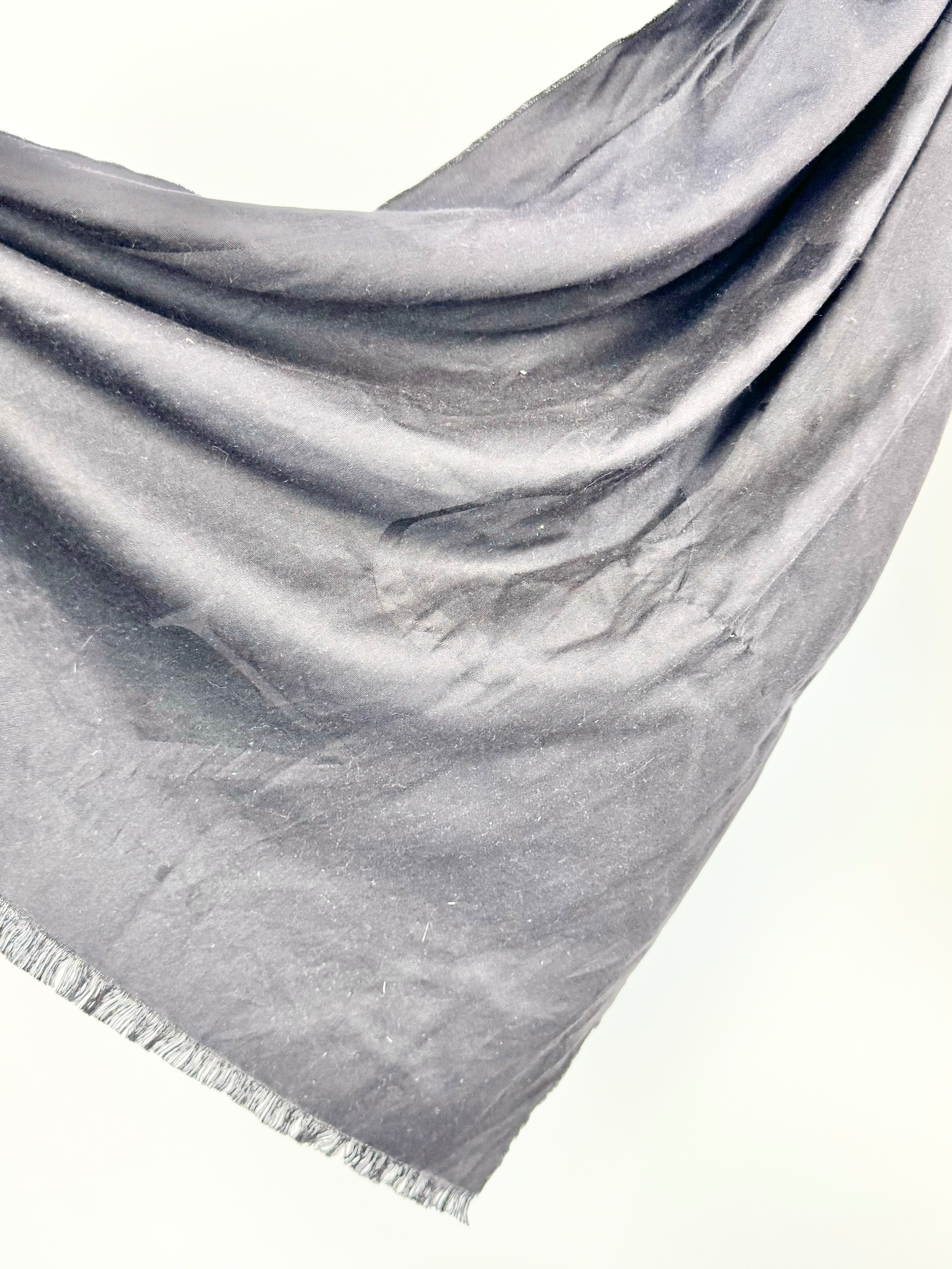 Oroton Black Silk Raw Hem Shawl