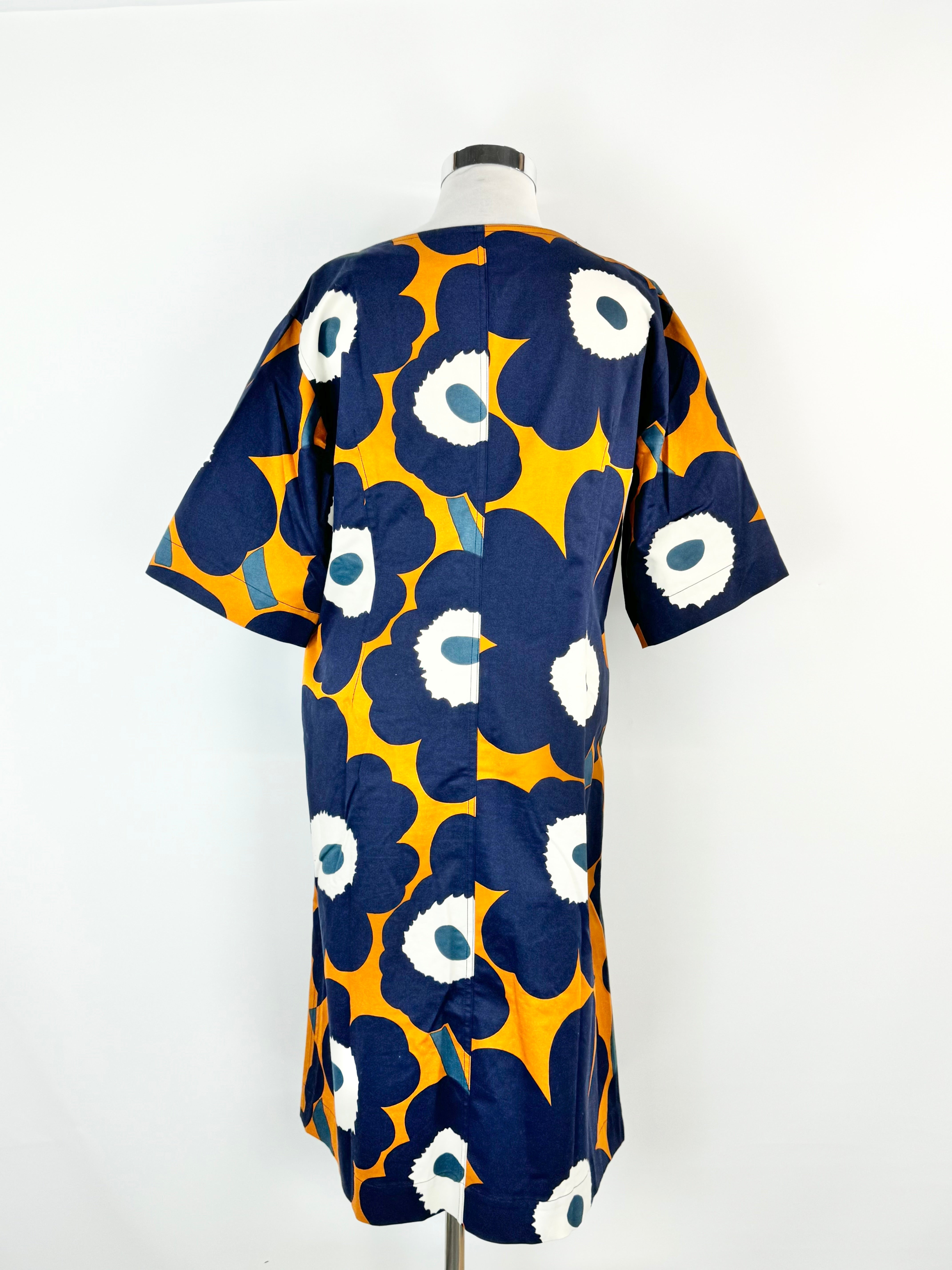 Marimekko Blue & Deep Orange Tahtimo Unikko Maxi Dress - XL