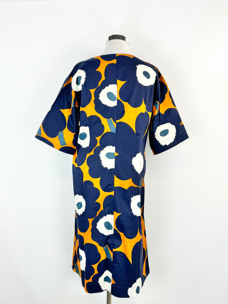Marimekko Blue & Deep Orange Tahtimo Unikko Maxi Dress - XL